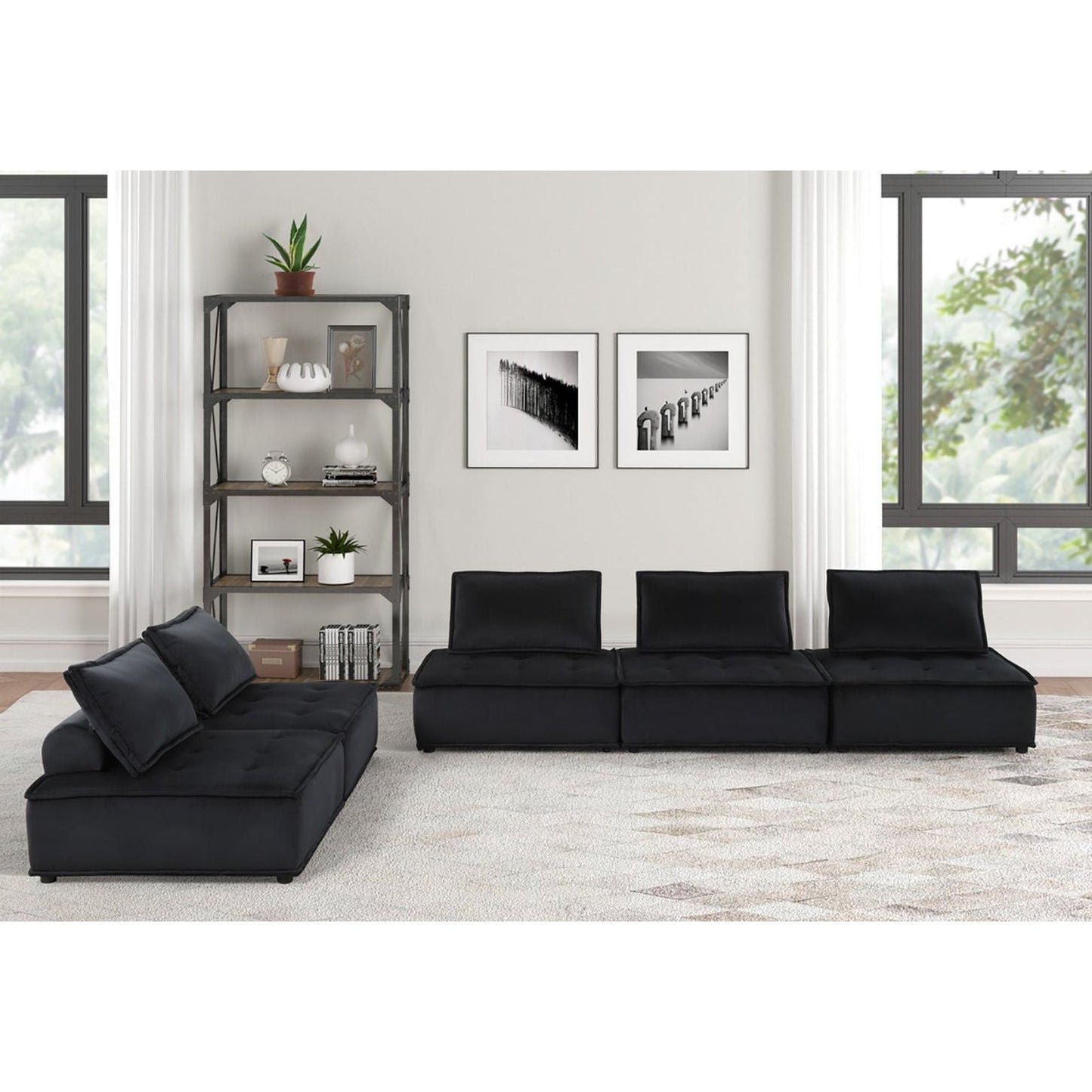 Anna Velvet 5 Piece Sectional Sofa and Ottoman
