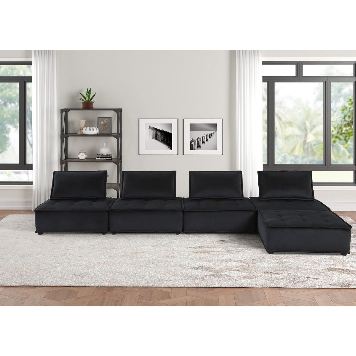 Anna Velvet 5 Piece Sectional Sofa and Ottoman