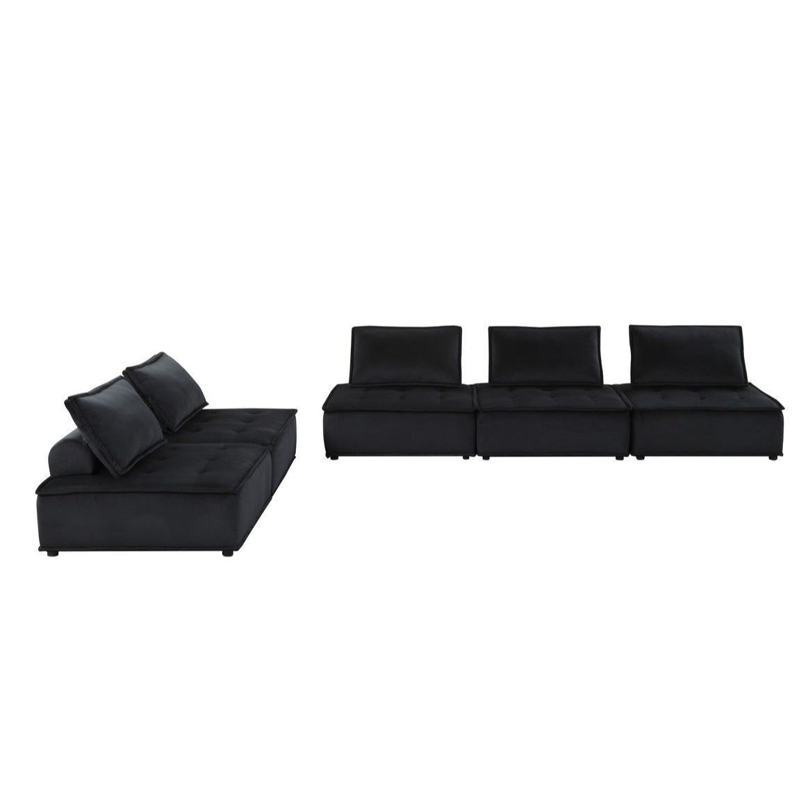 Anna Velvet 5 Piece Sectional Sofa and Ottoman