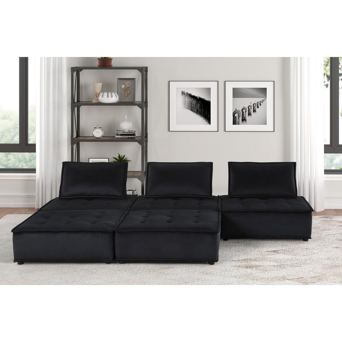 Anna Velvet 5 Piece Sectional Sofa and Ottoman