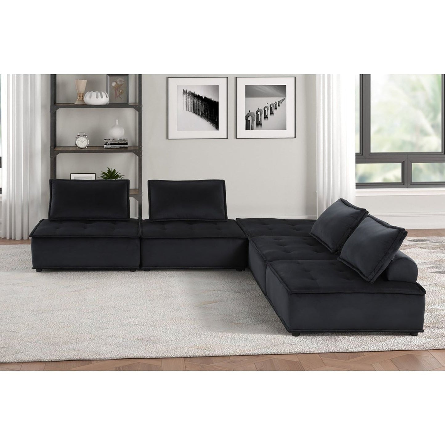Anna Velvet 5 Piece Sectional Sofa and Ottoman