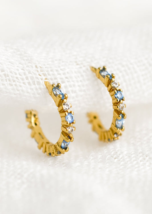 Aquamarine Crystal Huggie Hoops