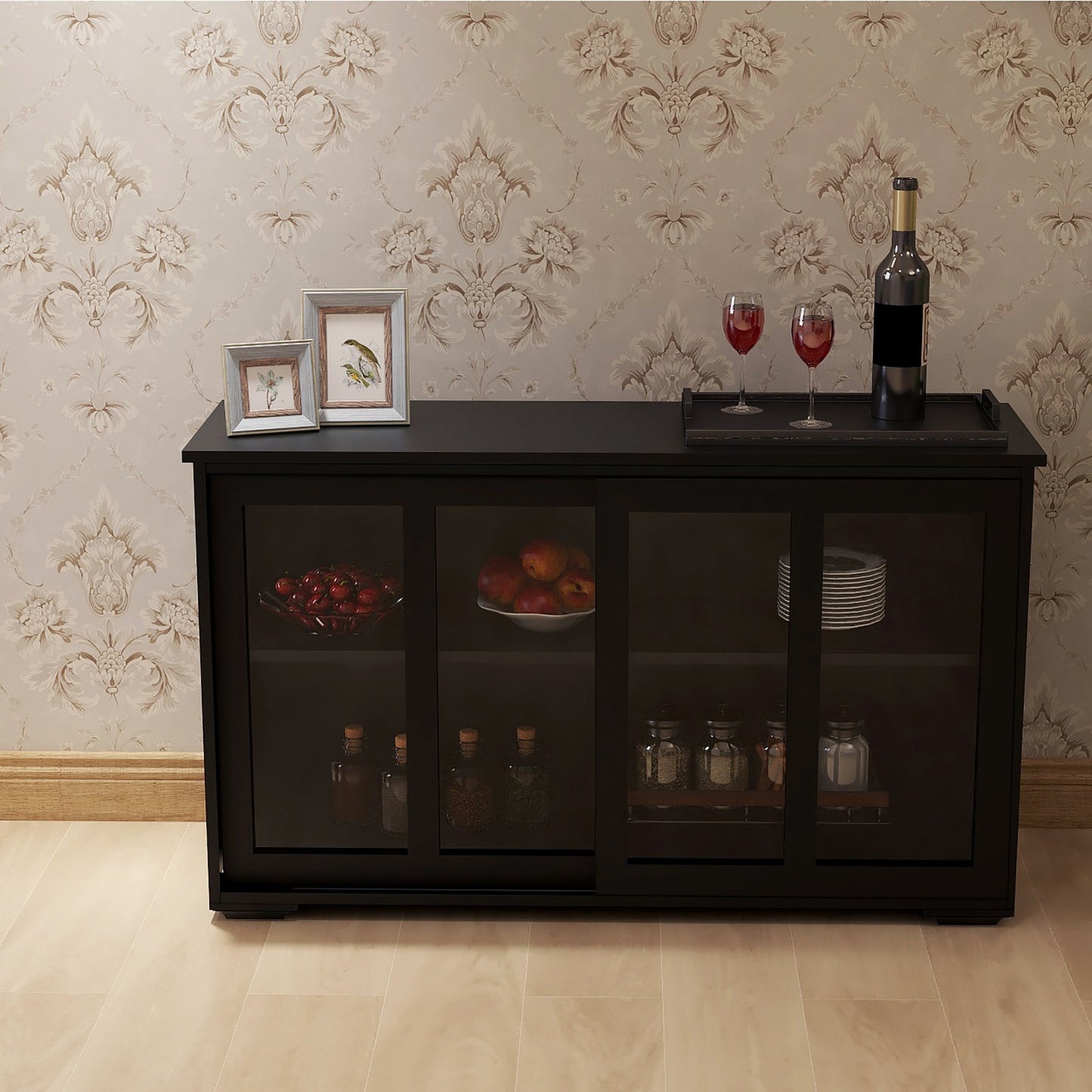 Arcade Kitchen Stand Cabinet with Sliding Glass Door and Adjustable Shelf