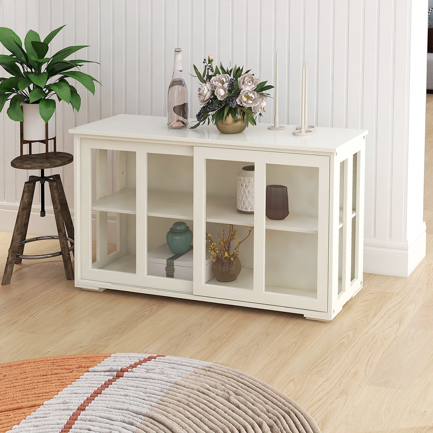 Arcade Kitchen Stand Cabinet with Sliding Glass Door and Adjustable Shelf