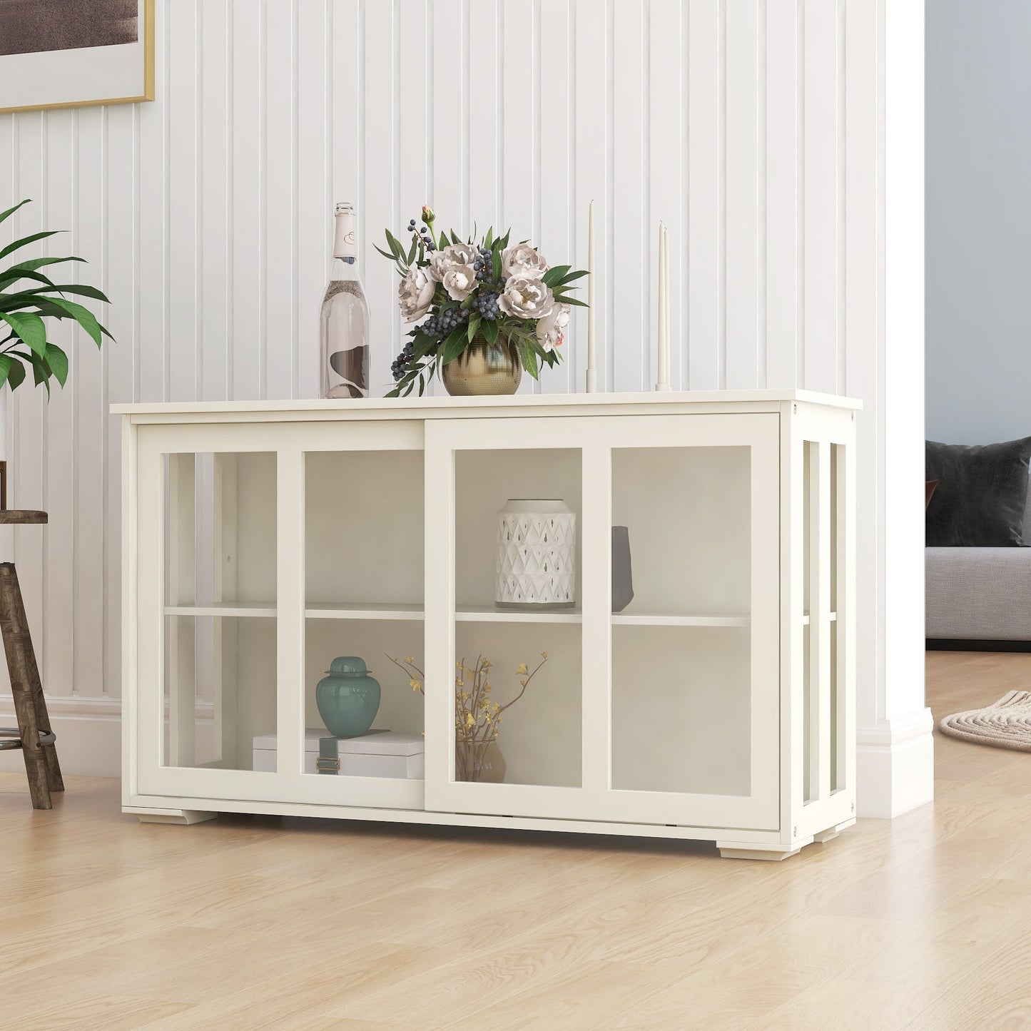 Arcade Kitchen Stand Cabinet with Sliding Glass Door and Adjustable Shelf