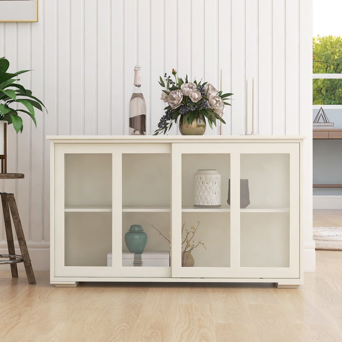 Arcade Kitchen Stand Cabinet with Sliding Glass Door and Adjustable Shelf