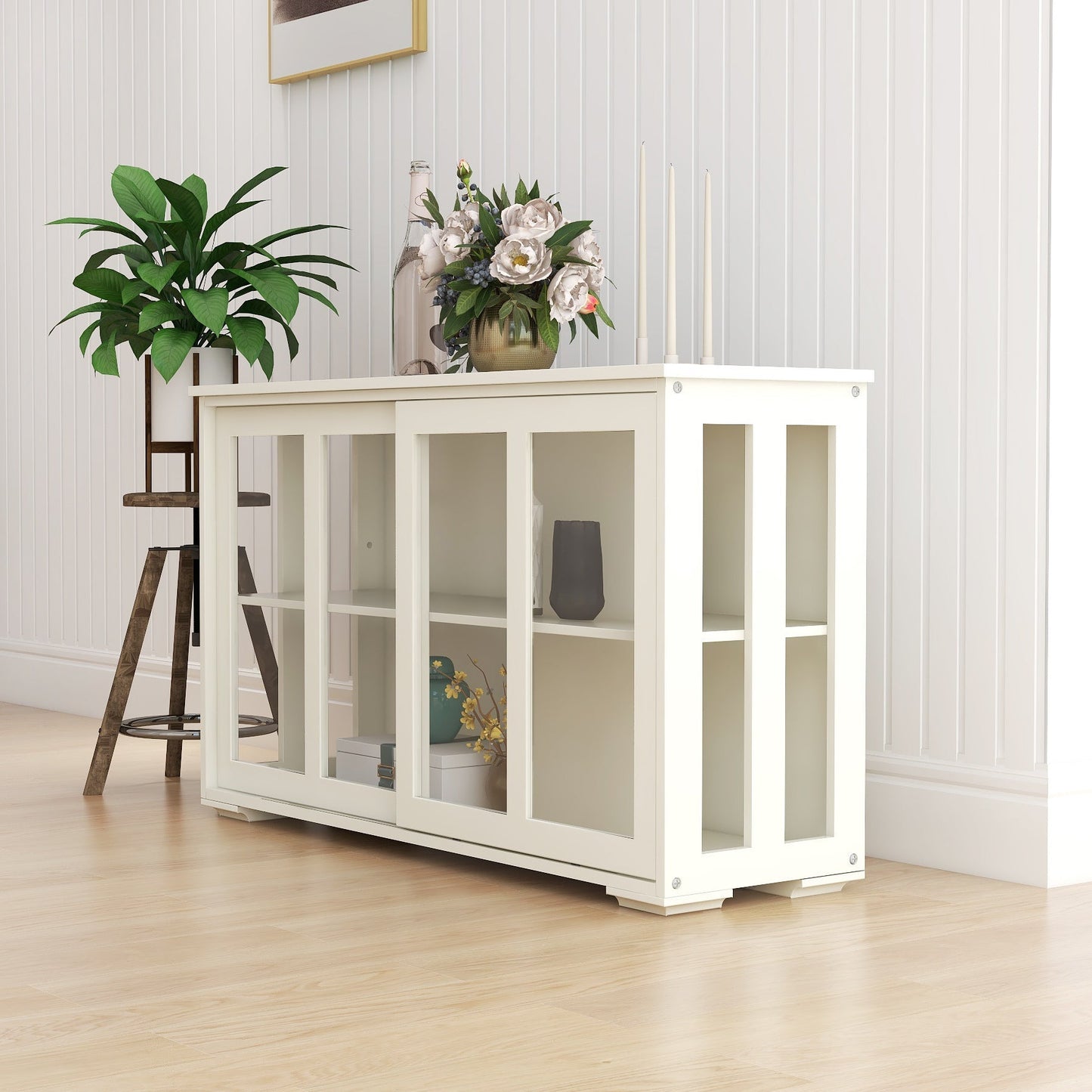 Arcade Kitchen Stand Cabinet with Sliding Glass Door and Adjustable Shelf