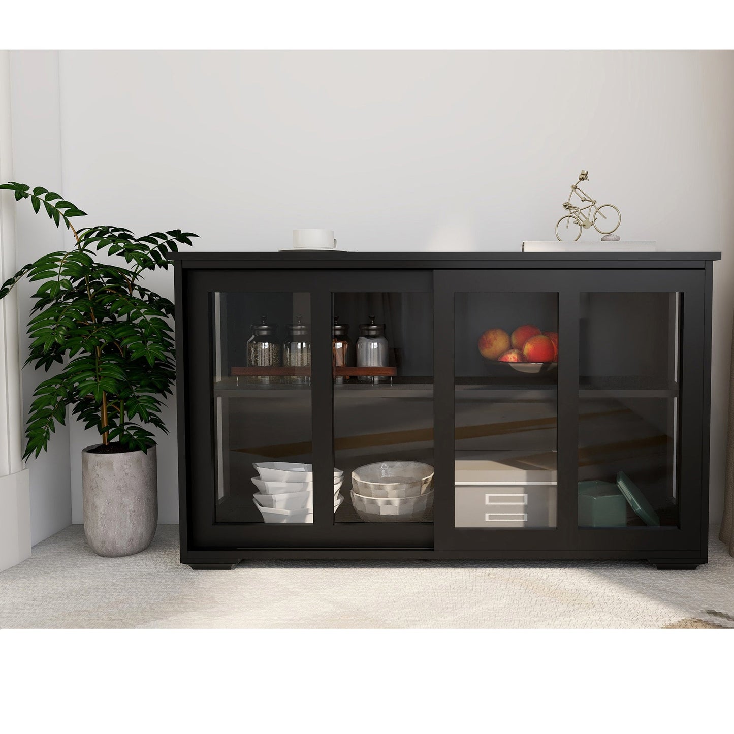 Arcade Kitchen Stand Cabinet with Sliding Glass Door and Adjustable Shelf