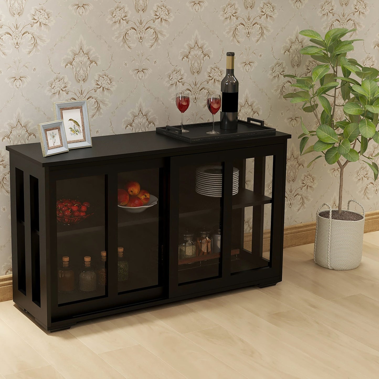 Arcade Kitchen Stand Cabinet with Sliding Glass Door and Adjustable Shelf