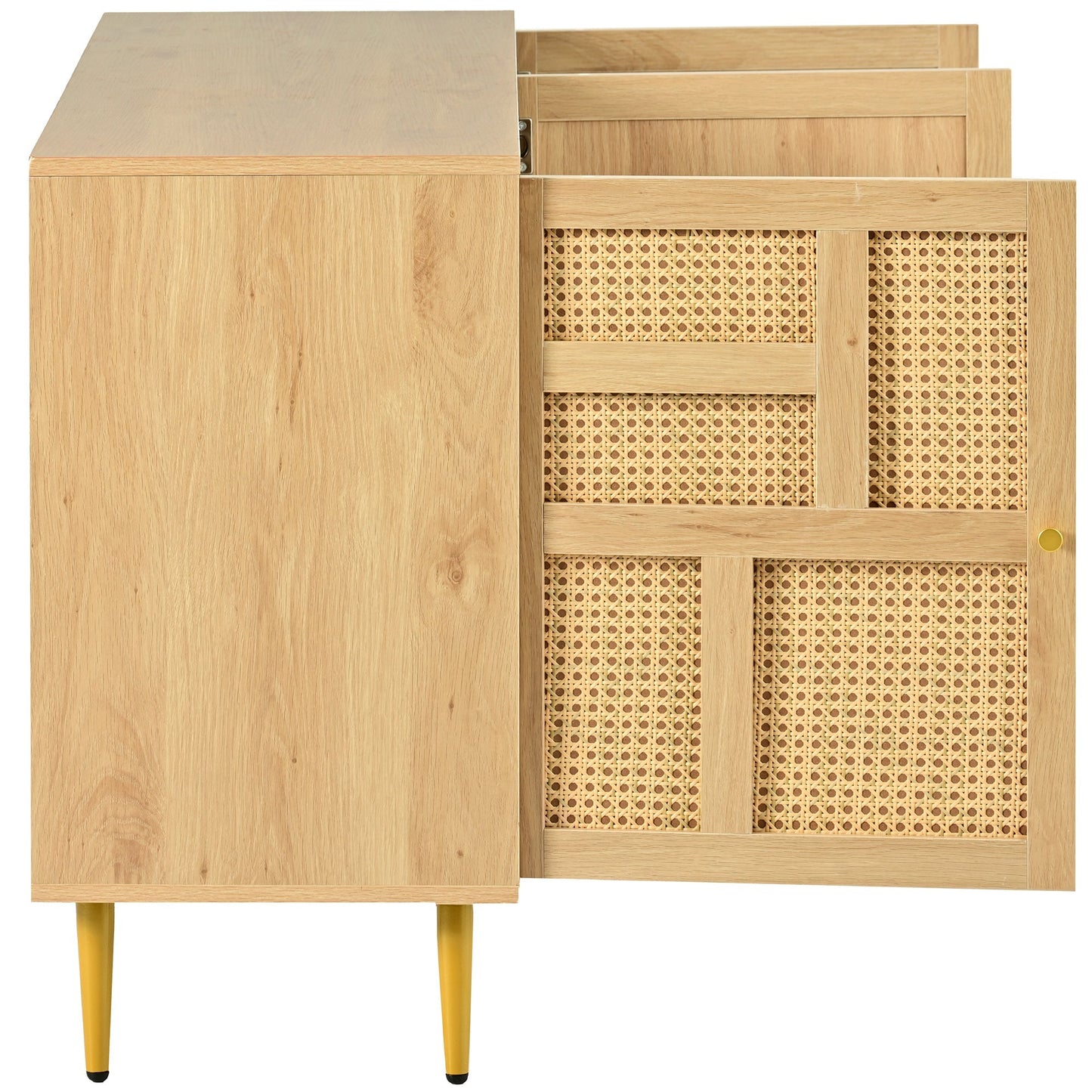 Aspen 55" Storage Credenza with 3 Rattan Cabinet Doors and Adjustable Shelves