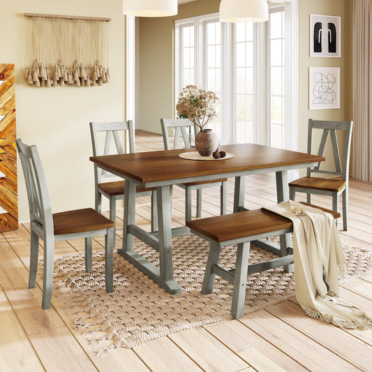 Aubrey 6 Piece Kitchen Table Set with Long Bench and 4 Dining Chairs