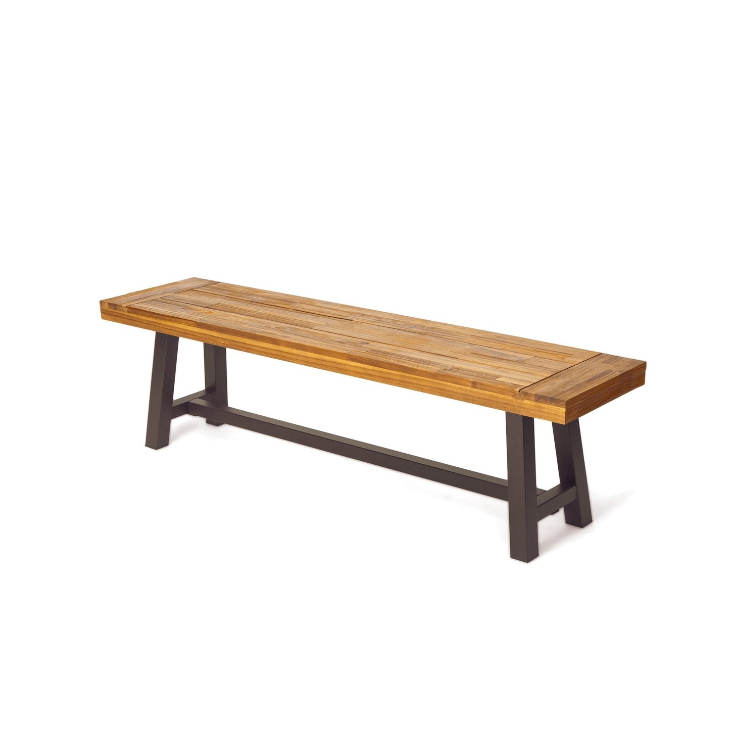 Aura Outdoor Bench with Slat Top and Metal Legs