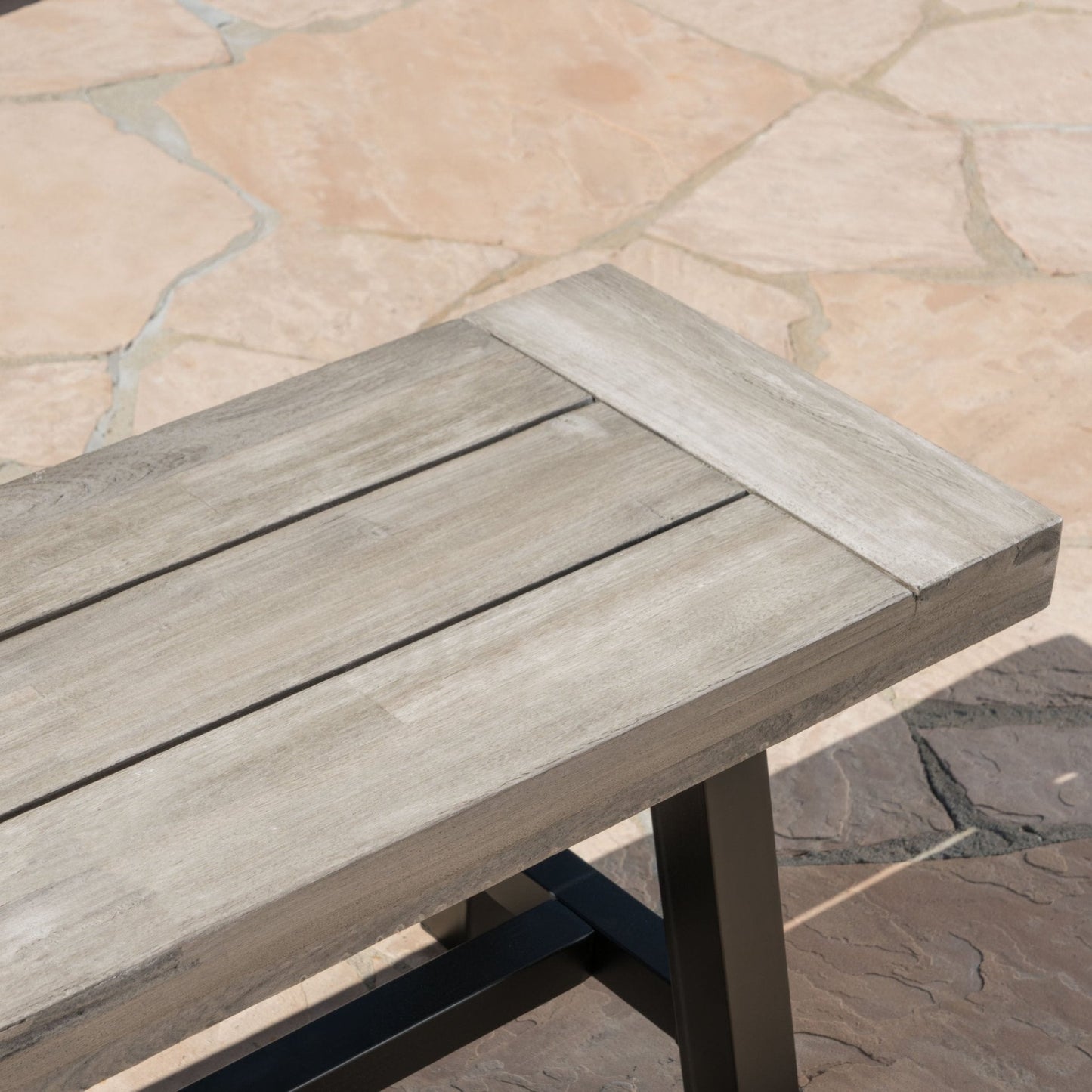 Aura Outdoor Bench with Slat Top and Metal Legs