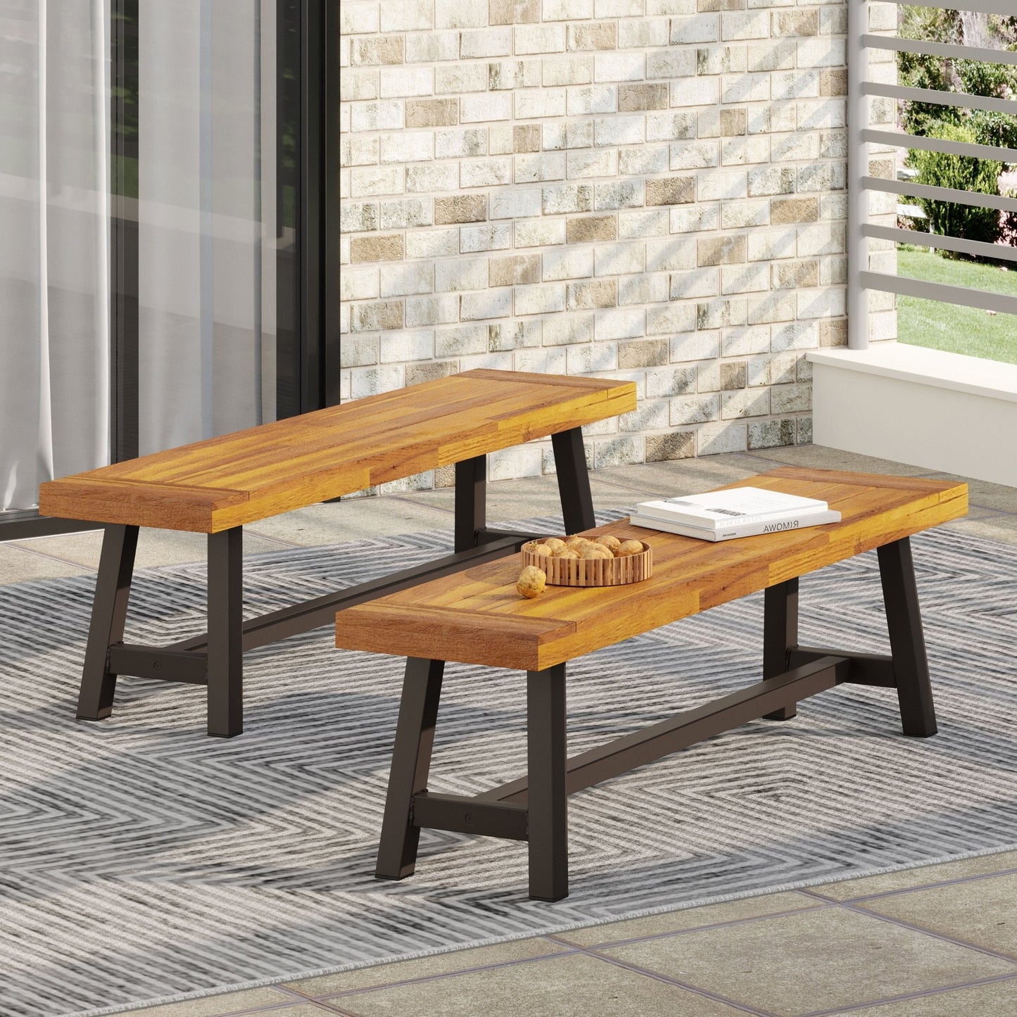 Aura Outdoor Bench with Slat Top and Metal Legs