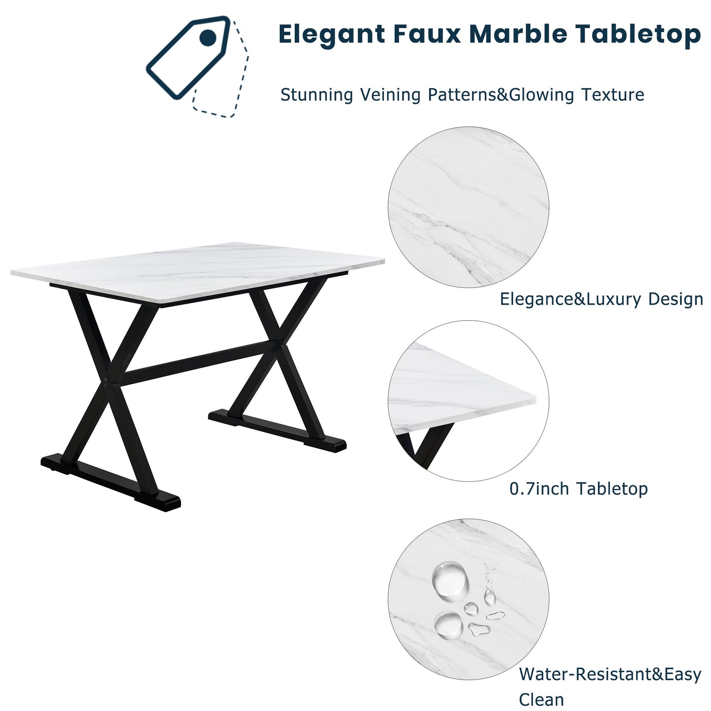 Austin 5 Piece Dining Table Set with Tabletop and 4 Upholstered Chairs