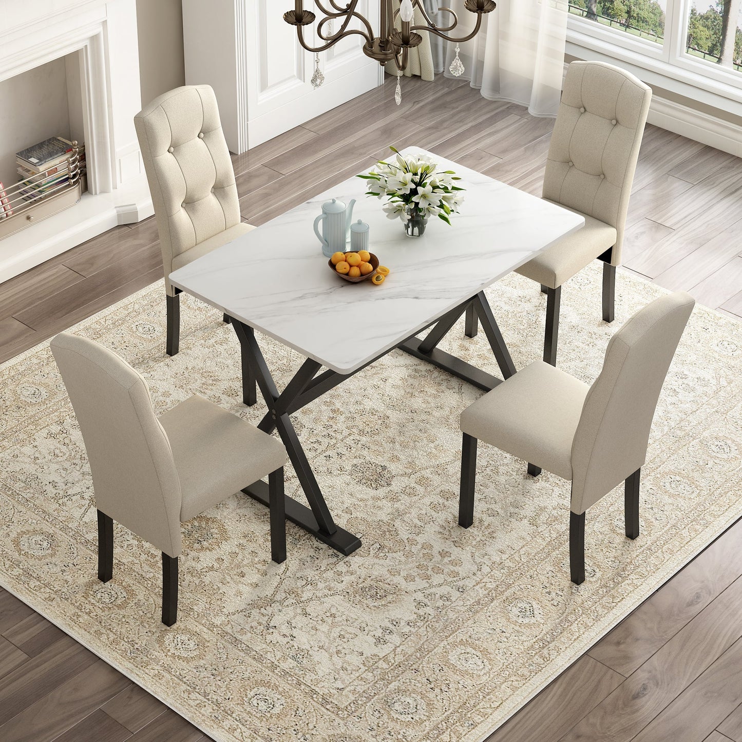 Austin 5 Piece Dining Table Set with Tabletop and 4 Upholstered Chairs