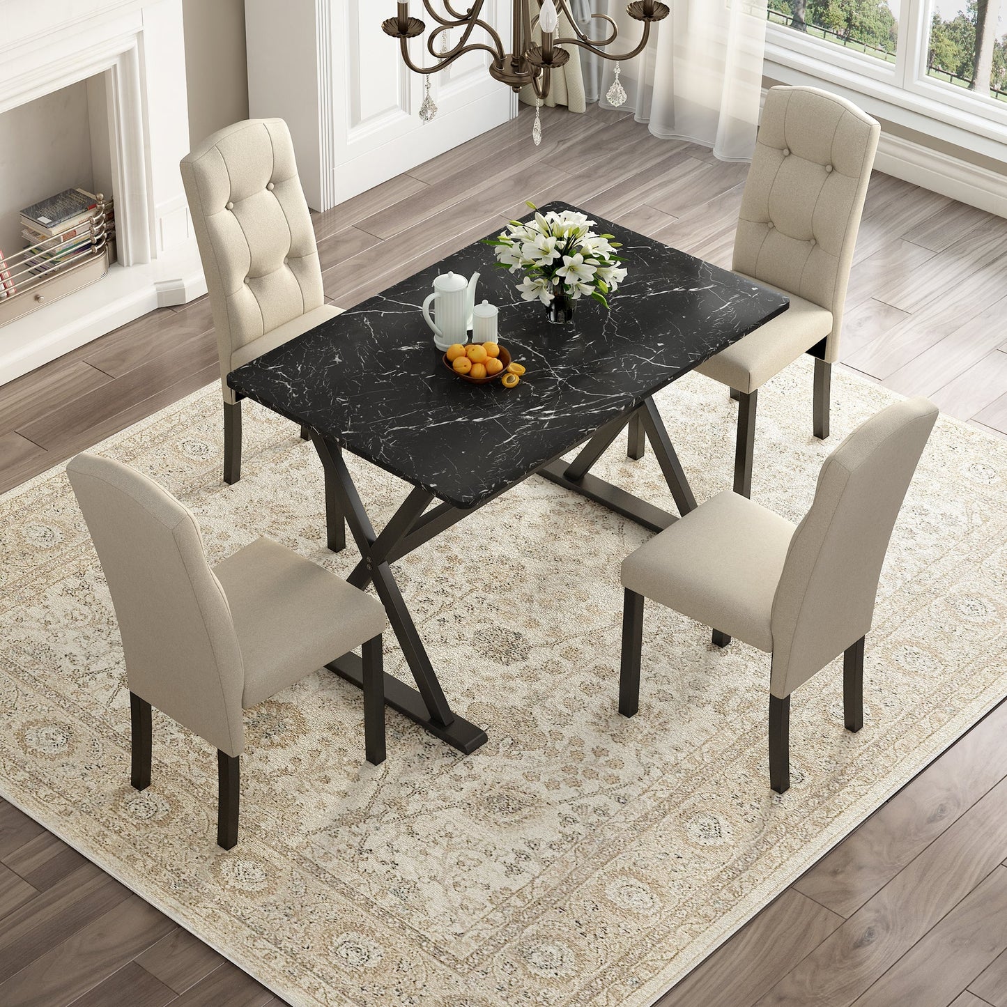 Austin 5 Piece Dining Table Set with Tabletop and 4 Upholstered Chairs
