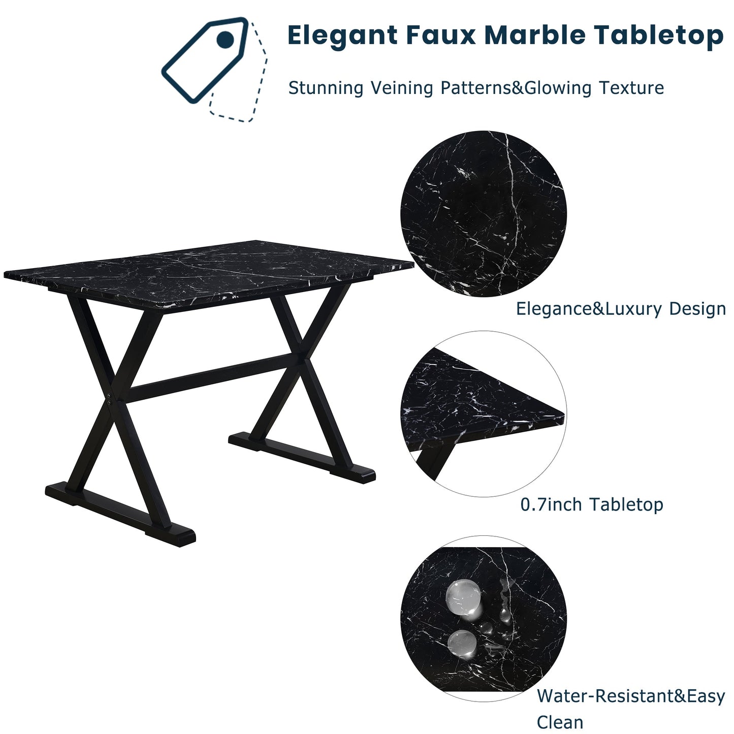 Austin 5 Piece Dining Table Set with Tabletop and 4 Upholstered Chairs