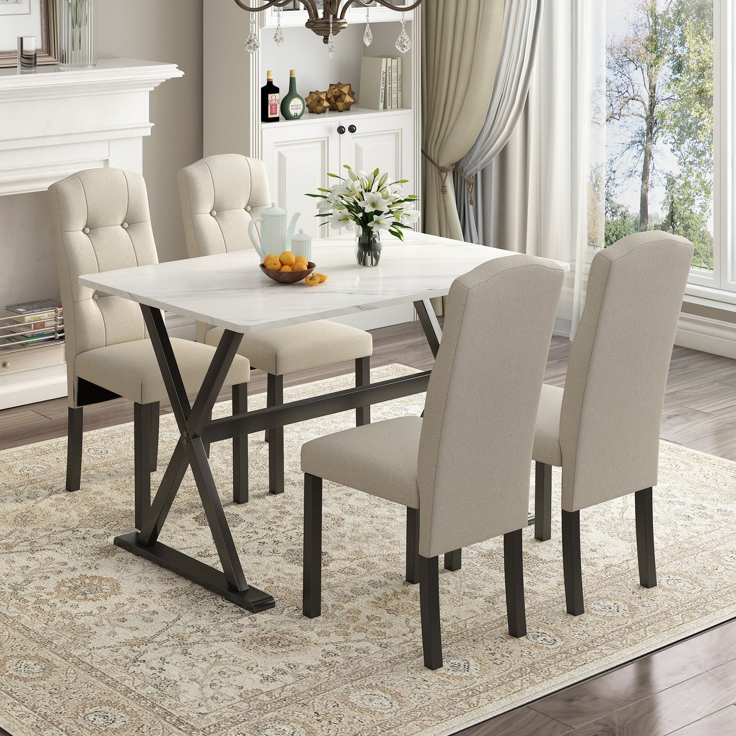 Austin 5 Piece Dining Table Set with Tabletop and 4 Upholstered Chairs