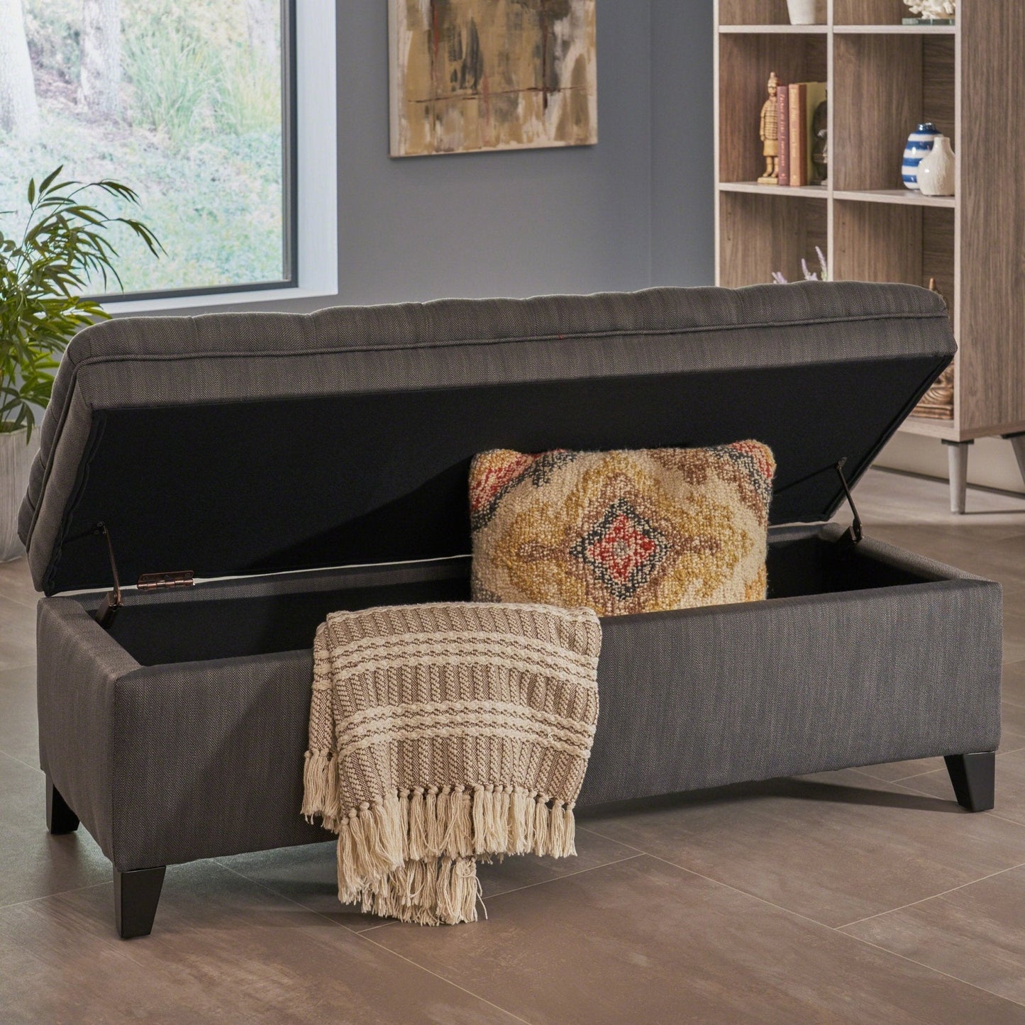 Azure Upholstered Storage Bench with Button Tufted
