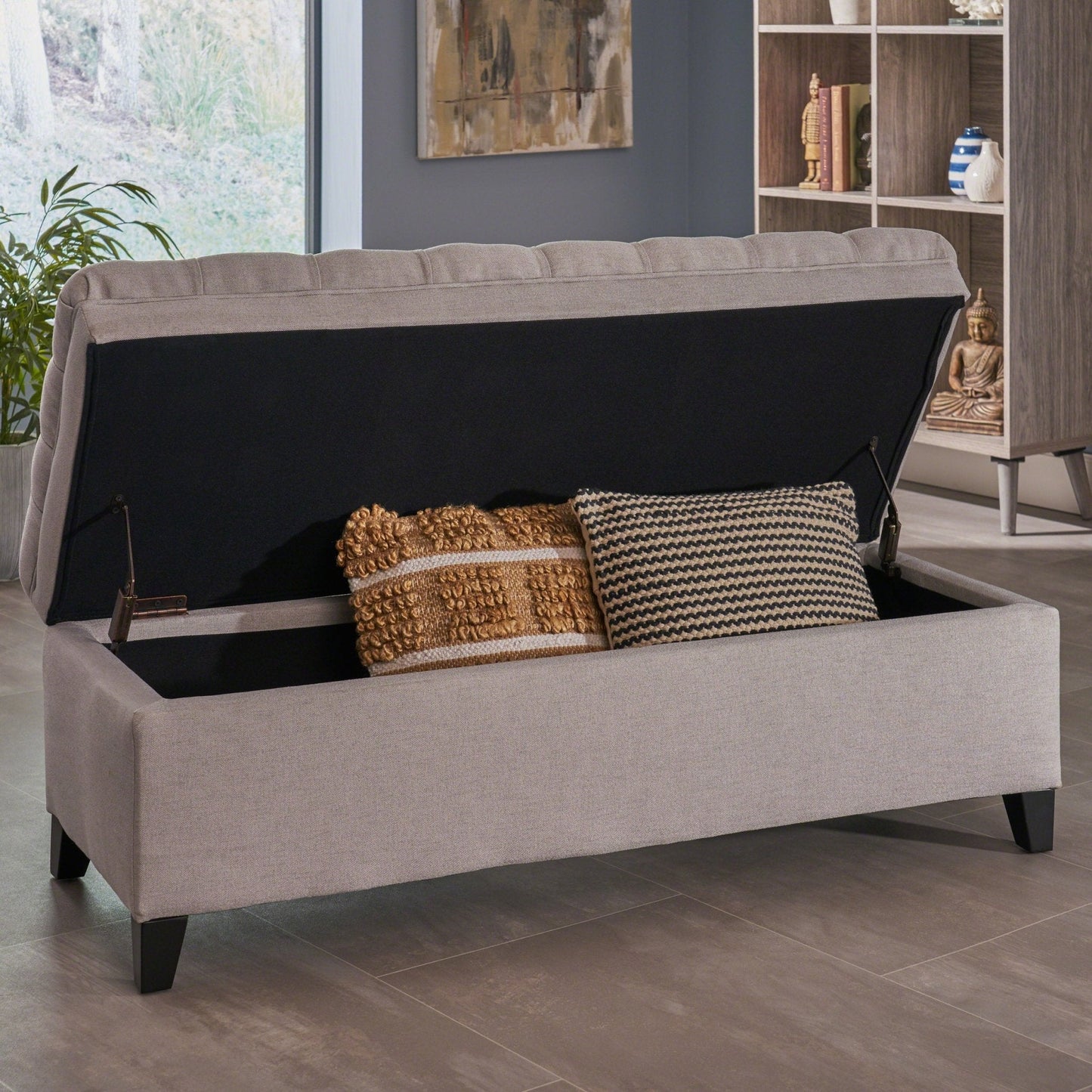 Azure Upholstered Storage Bench with Button Tufted