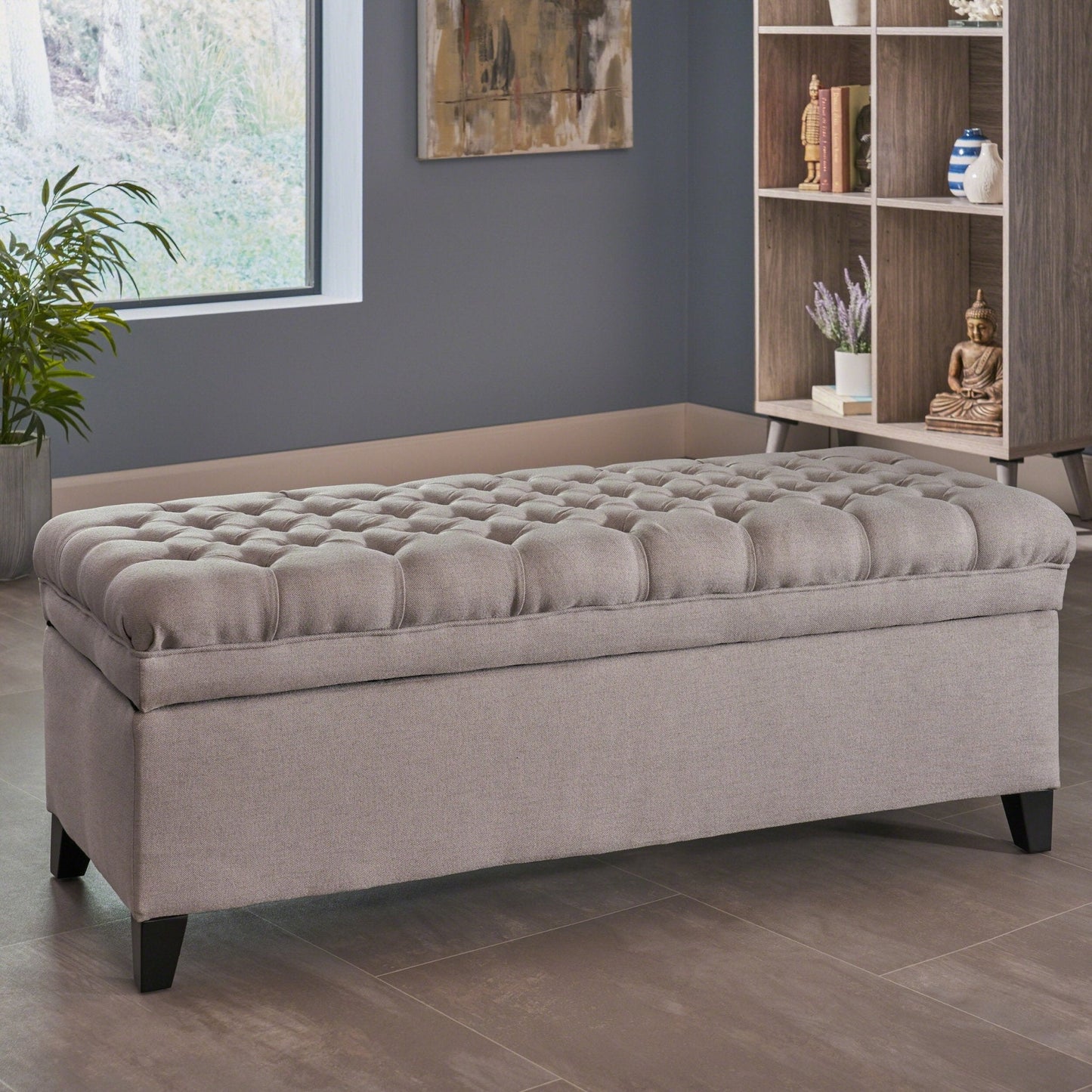 Azure Upholstered Storage Bench with Button Tufted