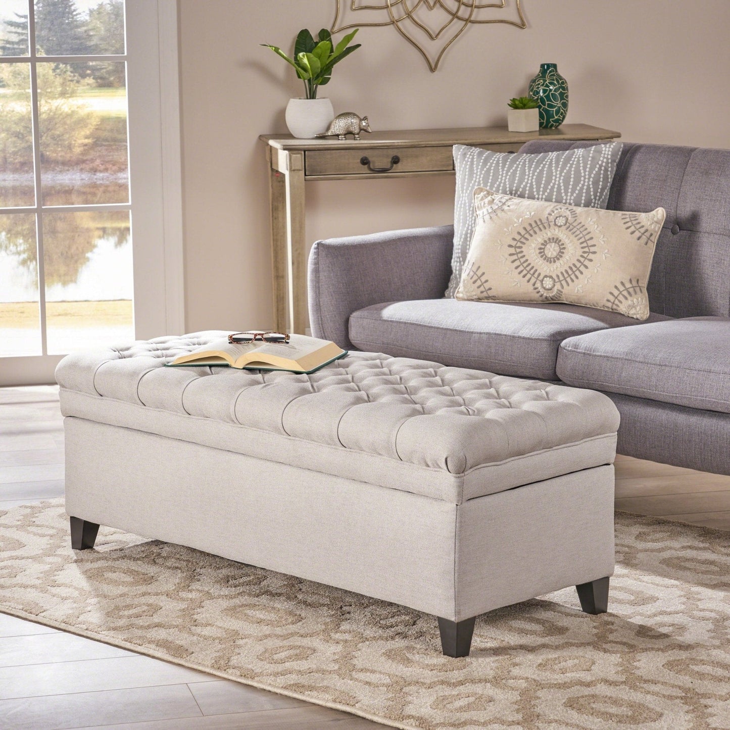 Azure Upholstered Storage Bench with Button Tufted