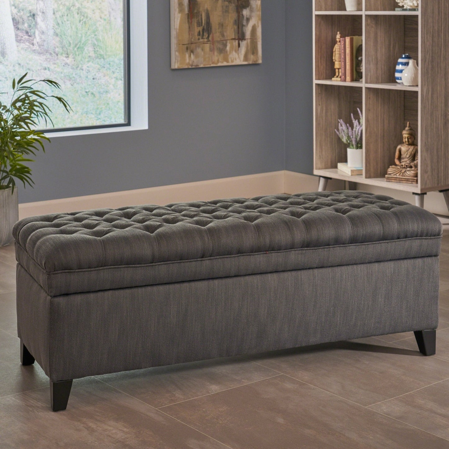 Azure Upholstered Storage Bench with Button Tufted