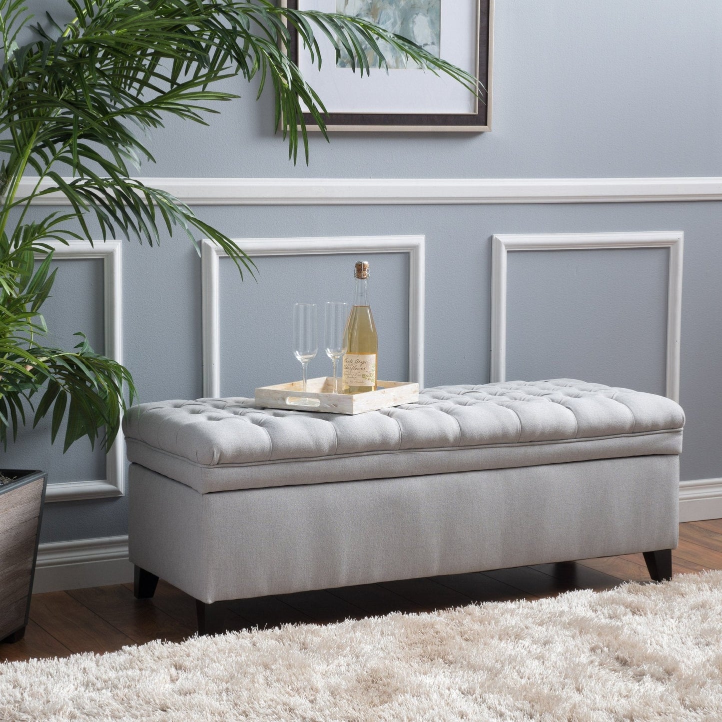 Azure Upholstered Storage Bench with Button Tufted