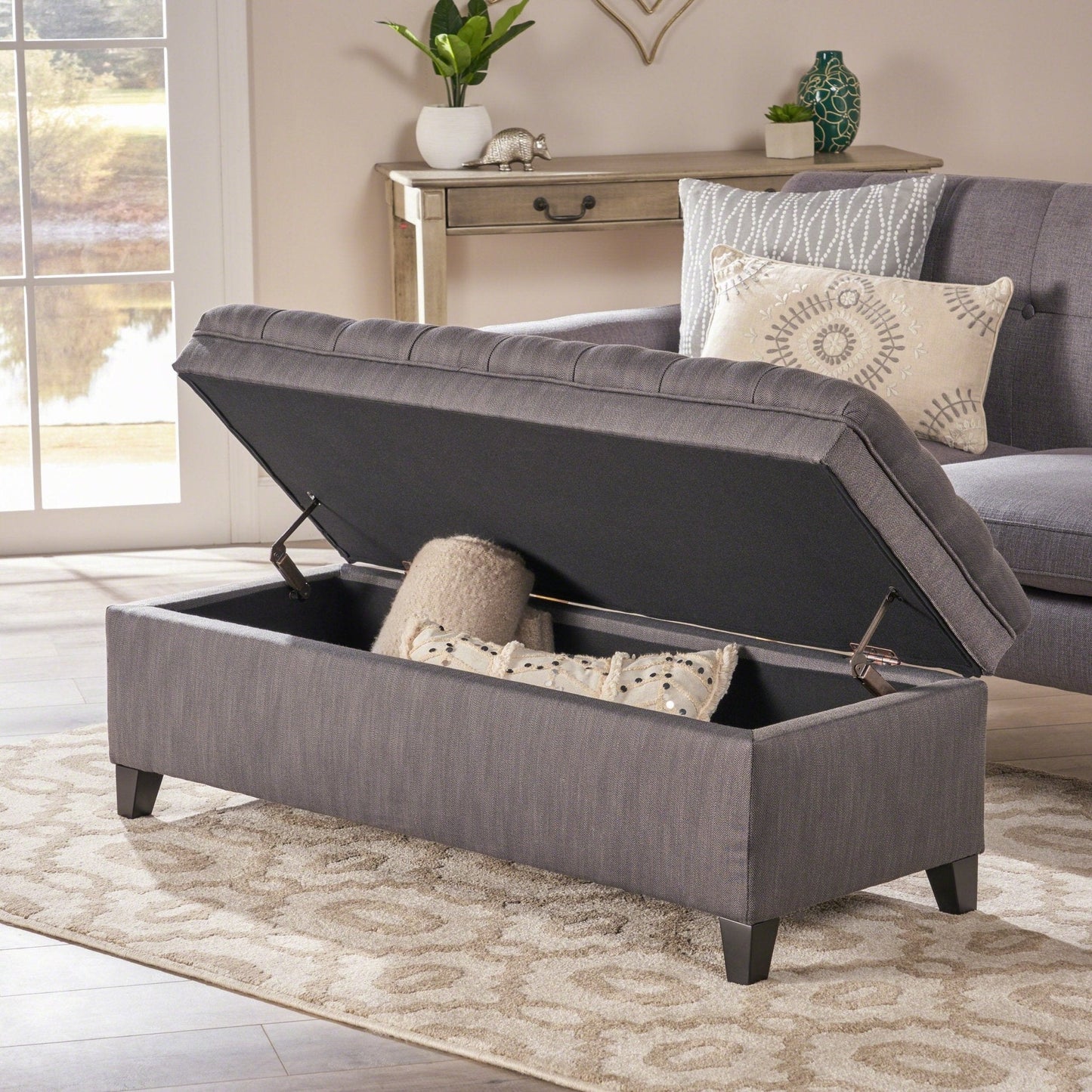 Azure Upholstered Storage Bench with Button Tufted