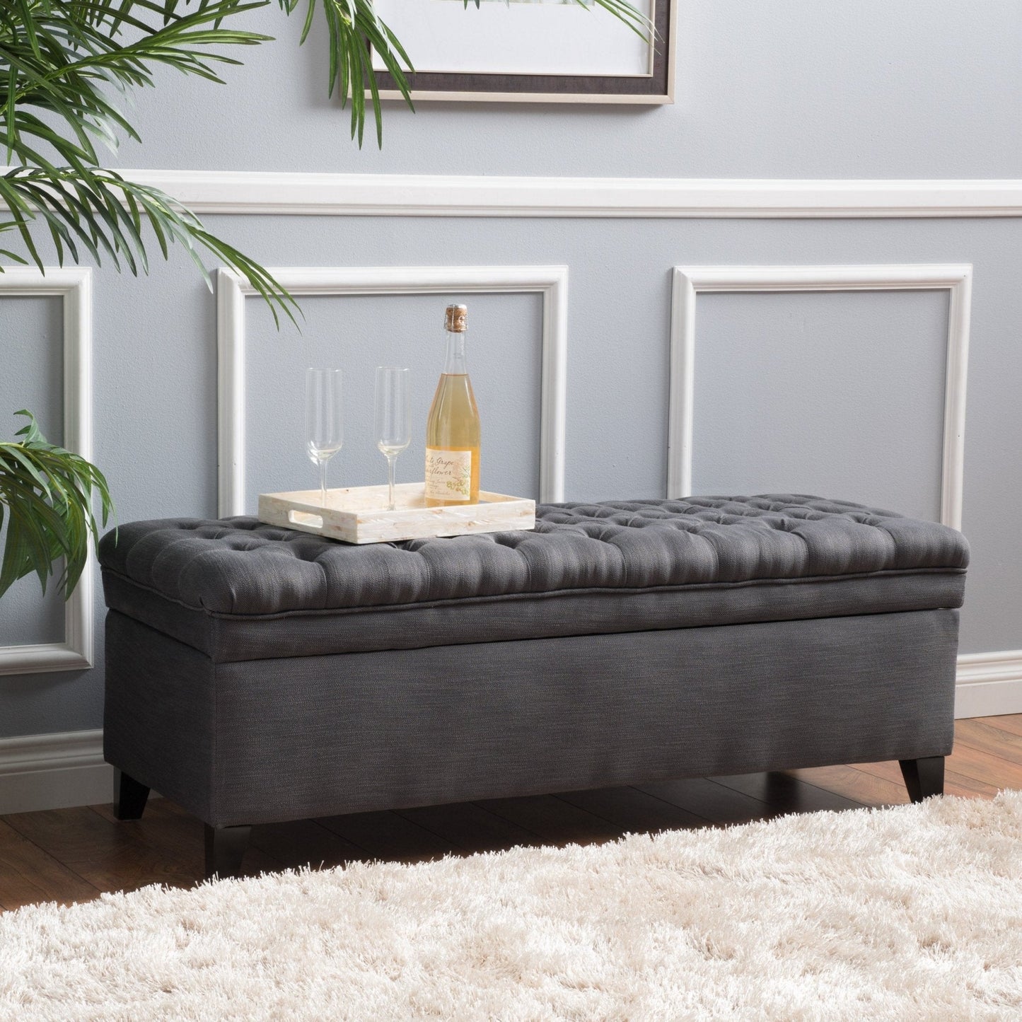 Azure Upholstered Storage Bench with Button Tufted