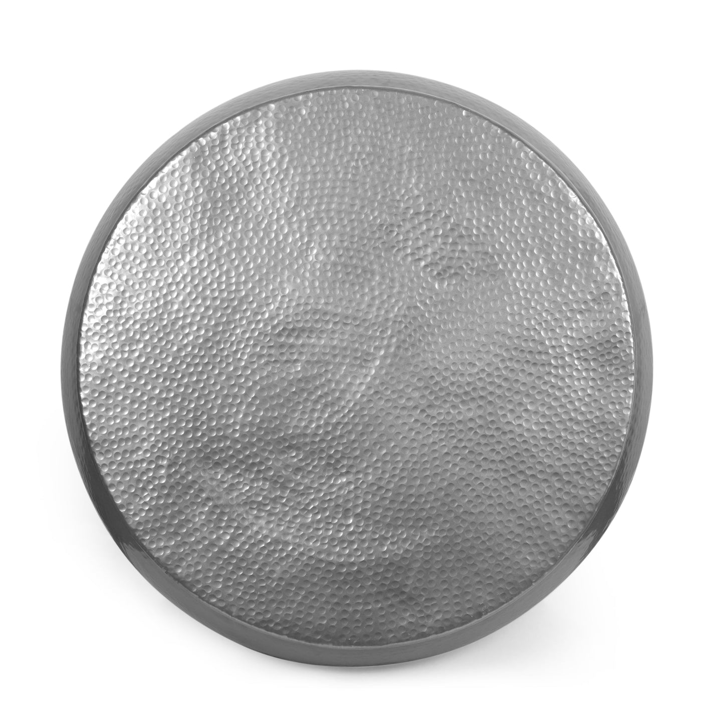 Aluminum Drum Coffee Table with Hammered Metal Pattern