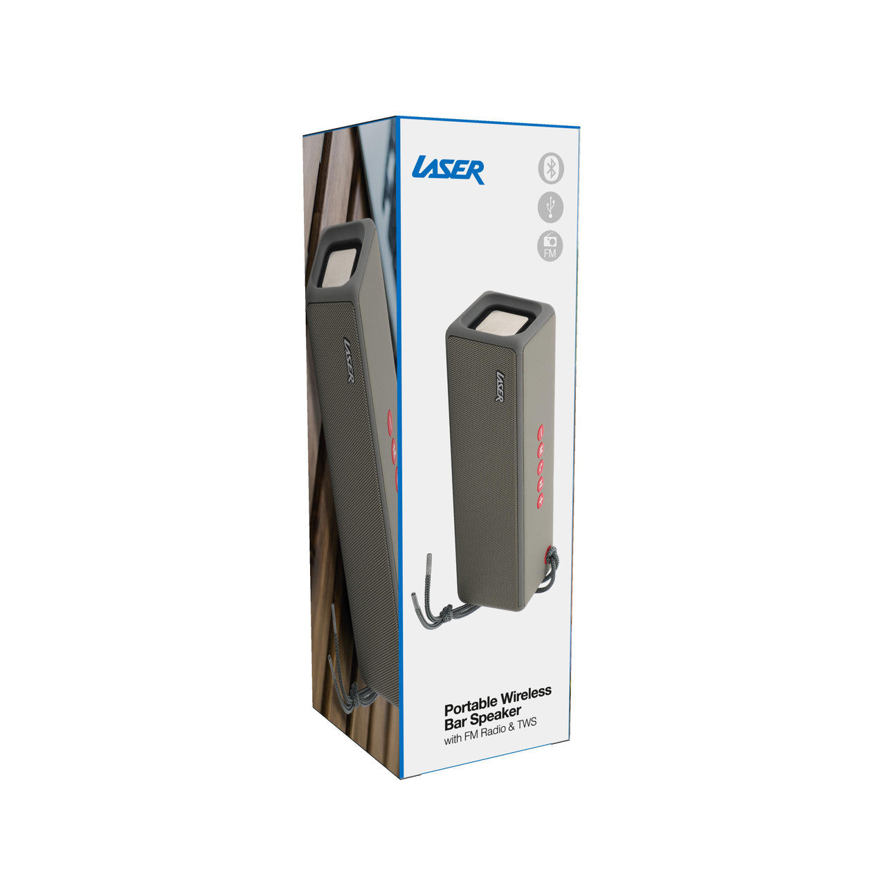 Laser Portable Bluetooth Bar Speaker with TWS Stereo & Built-in Mic (Grey)
