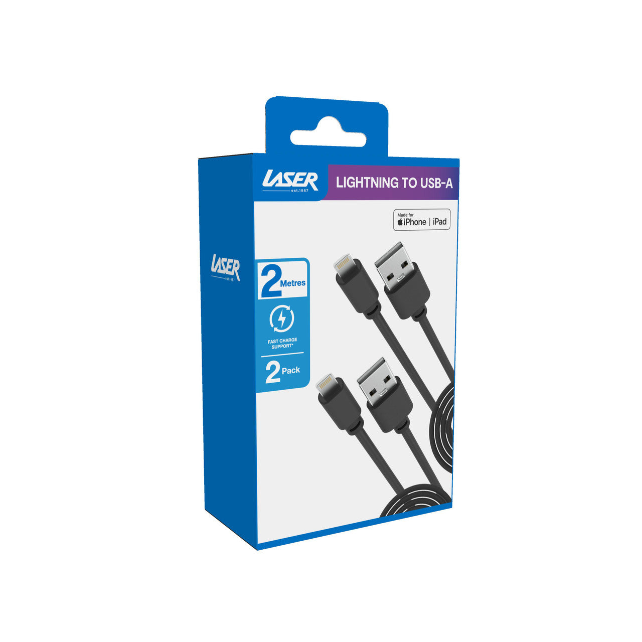 Laser 2m (2-pack) MFi Lightning Cable (Black)