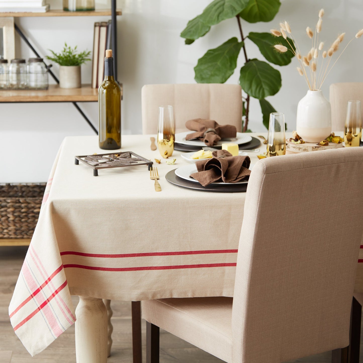Tango Red French Stripe Tablecloth 60X120