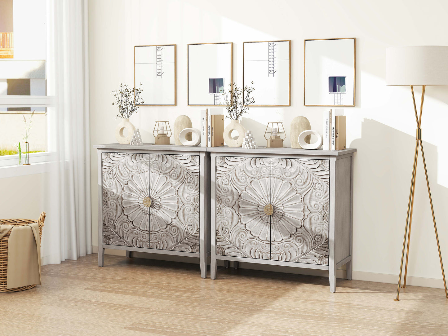 Accent Cabinet with 2 Doors and Gold Pattern Handle