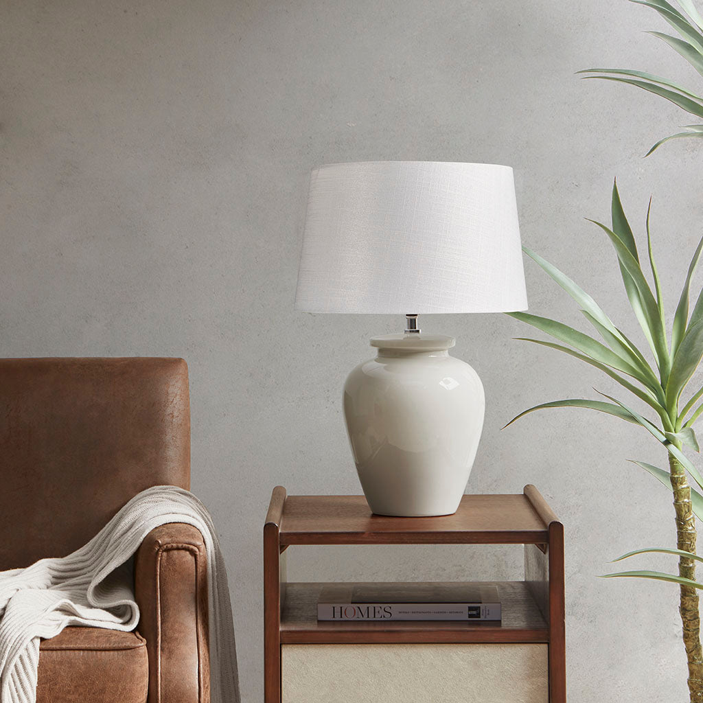 Ceramic Table Lamp with Vase-Shaped Base and Drum Shade