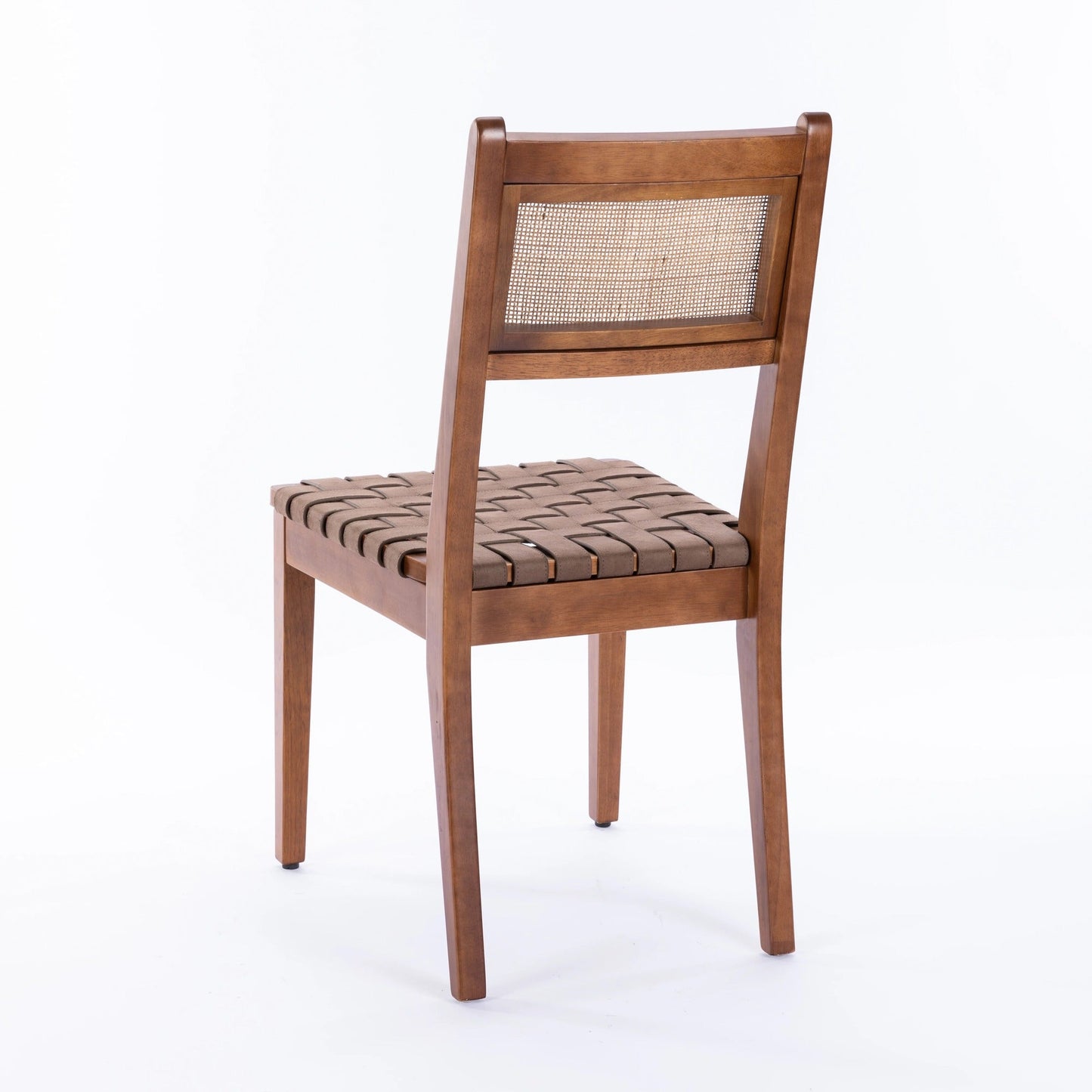 Dining Chair with Rattan Back and Wood Legs, Set of 2