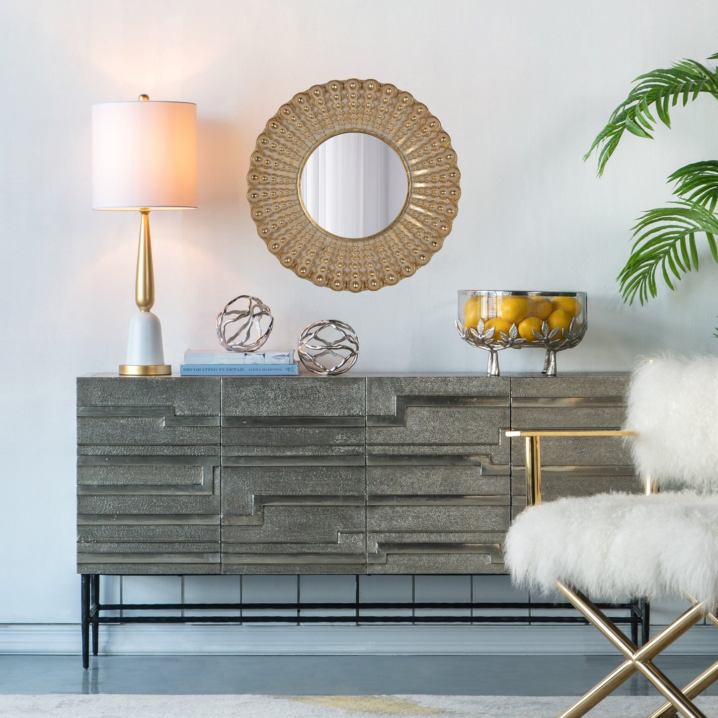 Whimsyes Round Mirror with Radiant Beaded Sunburst Design