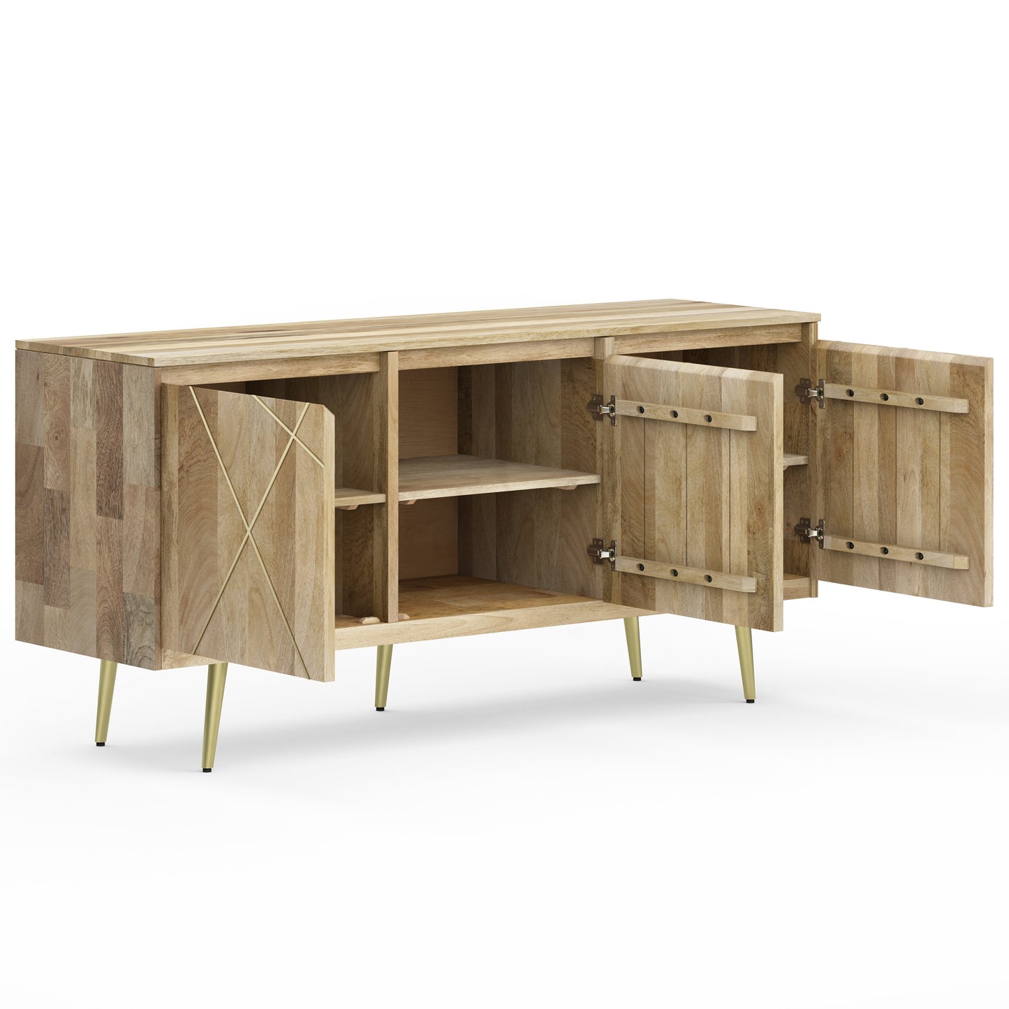 Graceful 3-Door Buffet Cabinet with Adjustable Shelves and Metal Legs
