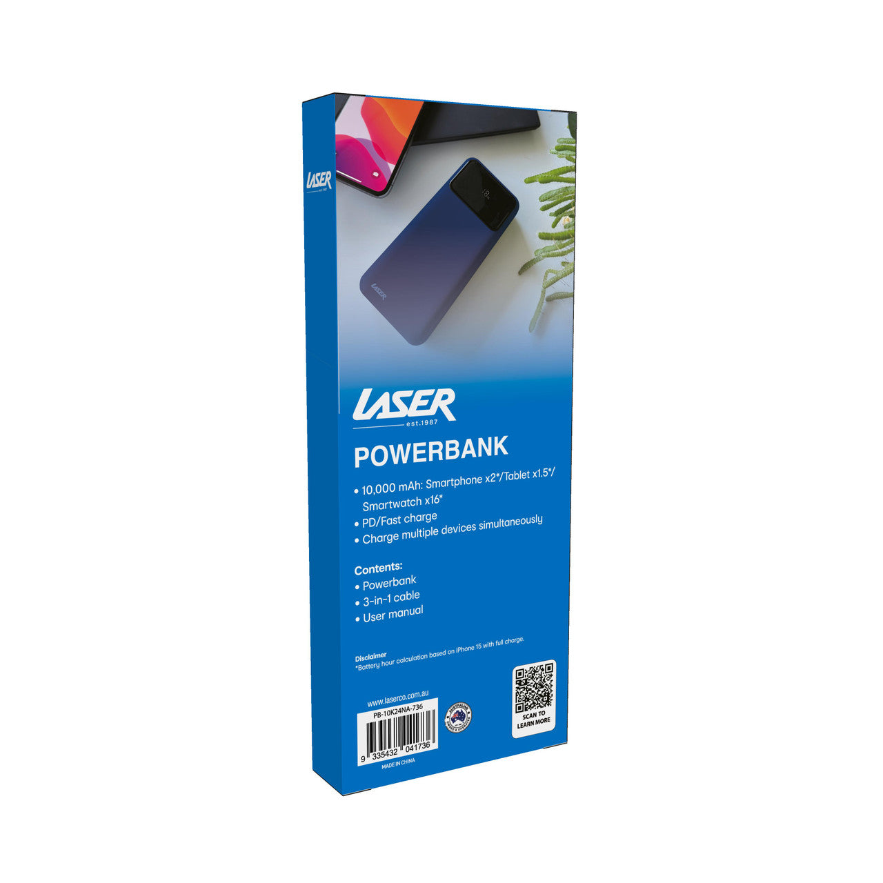 Laser 10000mAh Powerbank 18W PD with LED Indicator (Navy)