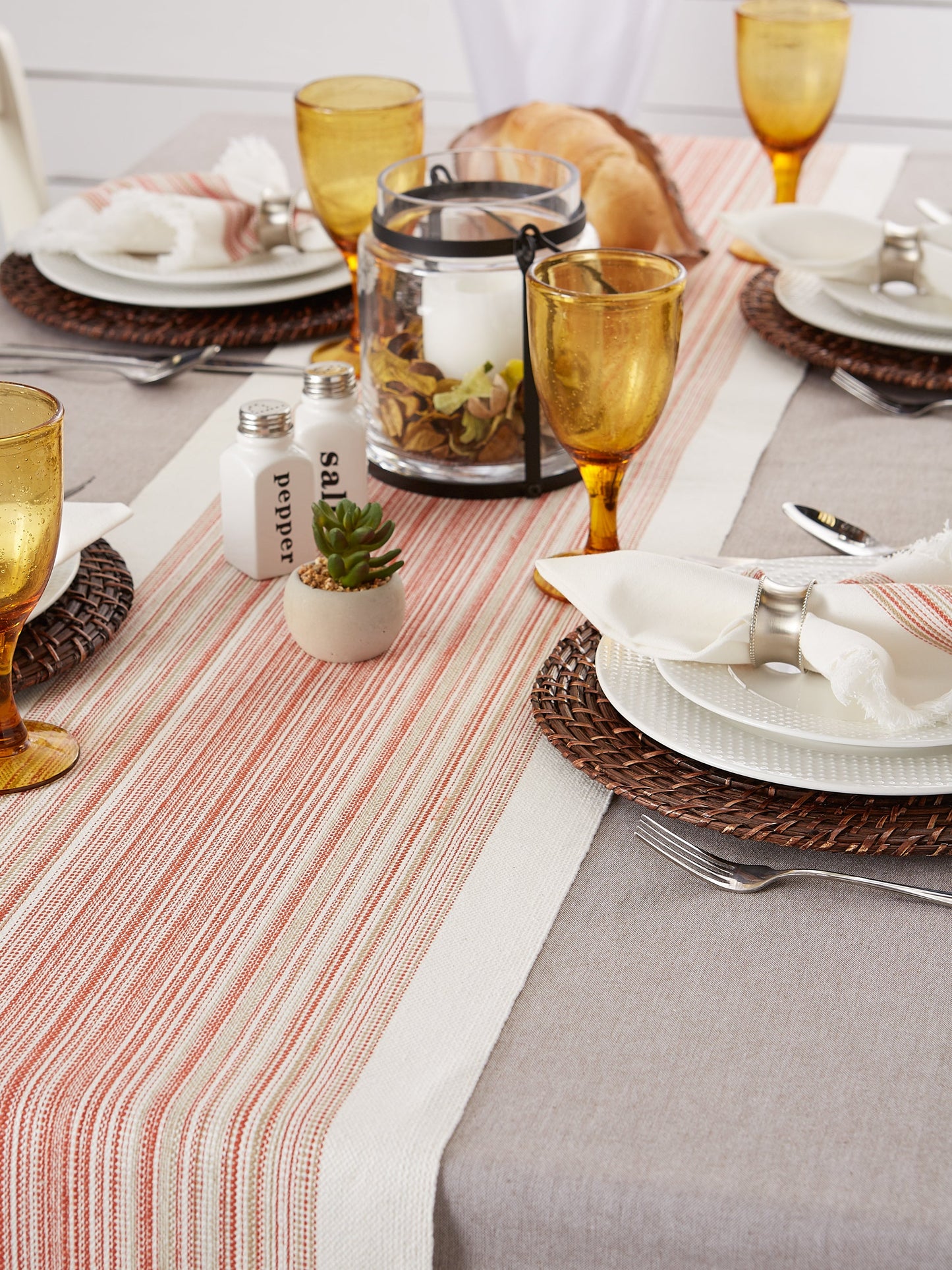 Pimento Striped Fringe Ribbed Table Runner 14X72