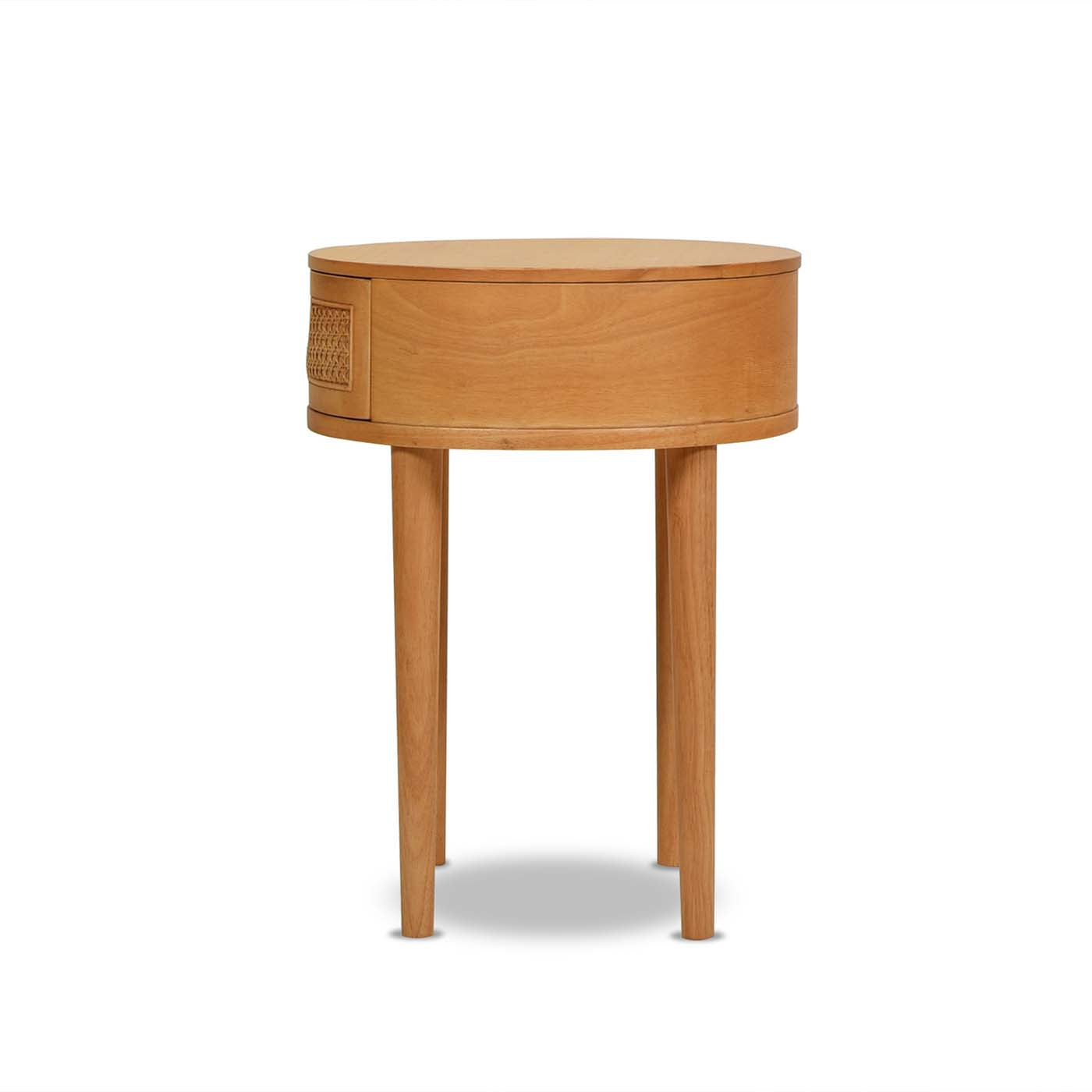 Round Cane Rattan Storage Side Table with Drawer