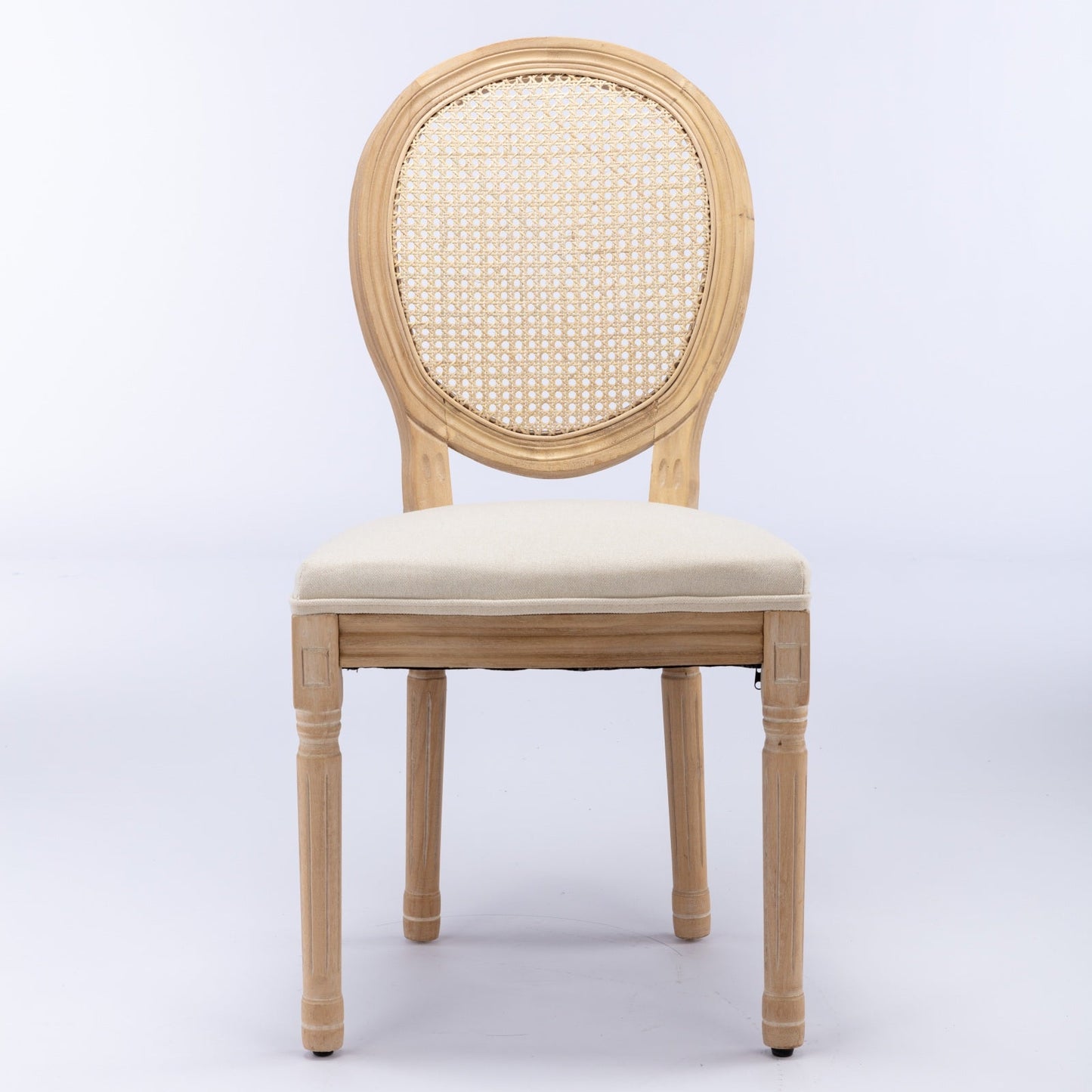 Dining Chair with Rattan Back and Seat Cushion, Set of 2