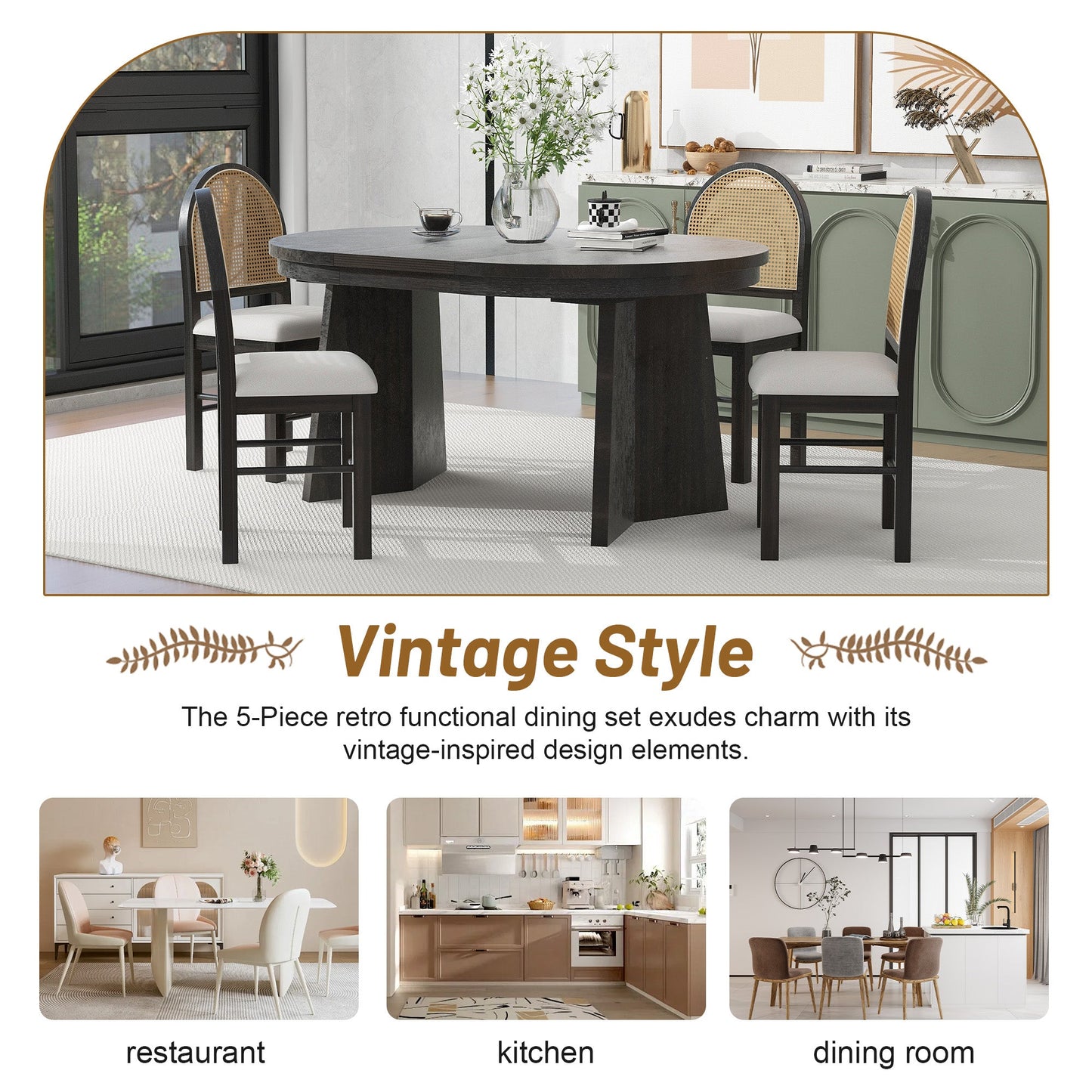 Monza 5-Piece Dining Set with Extendable Oval Table and 4 Upholstered Chairs