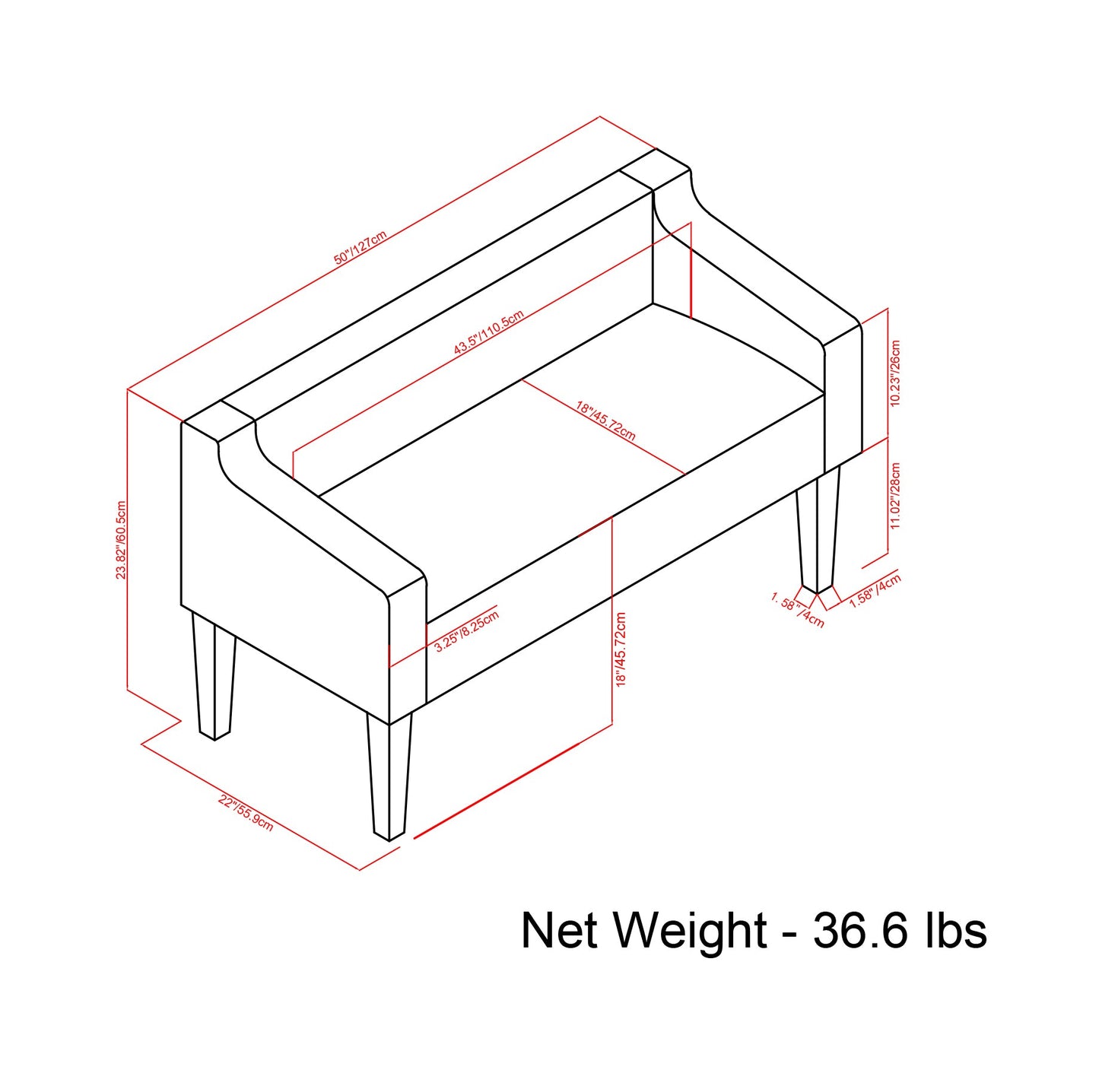Wave Upholstered Bench with Low Back and Swooped Arms