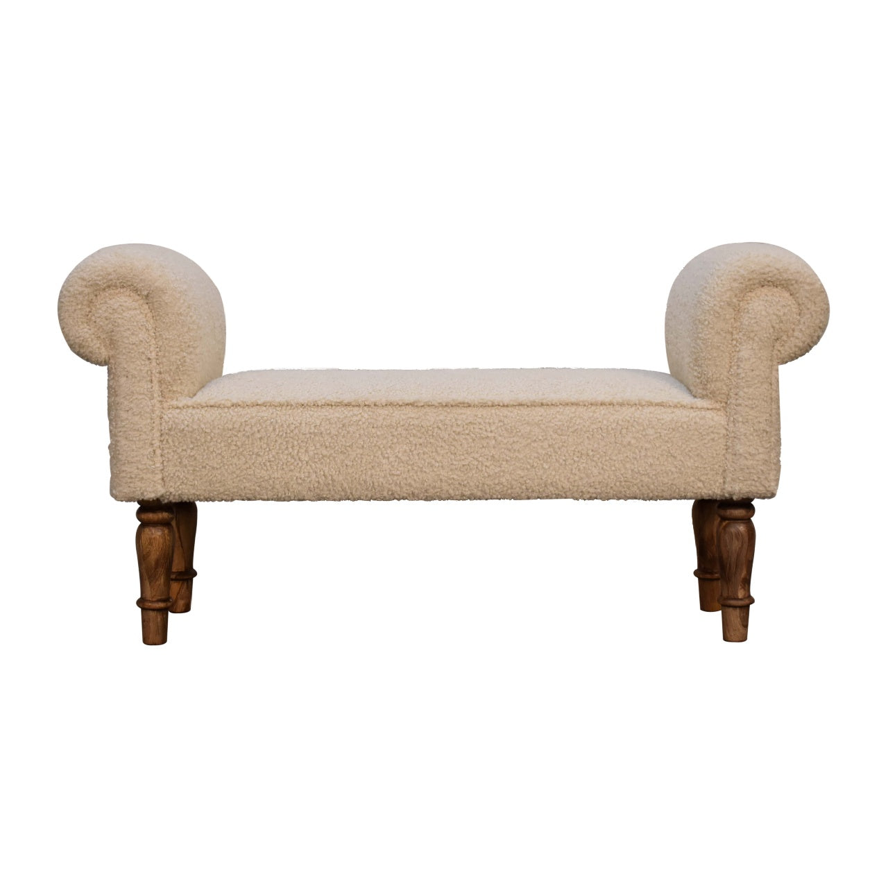 Upholstered Bench with Fluted Legs and Rolled Arm
