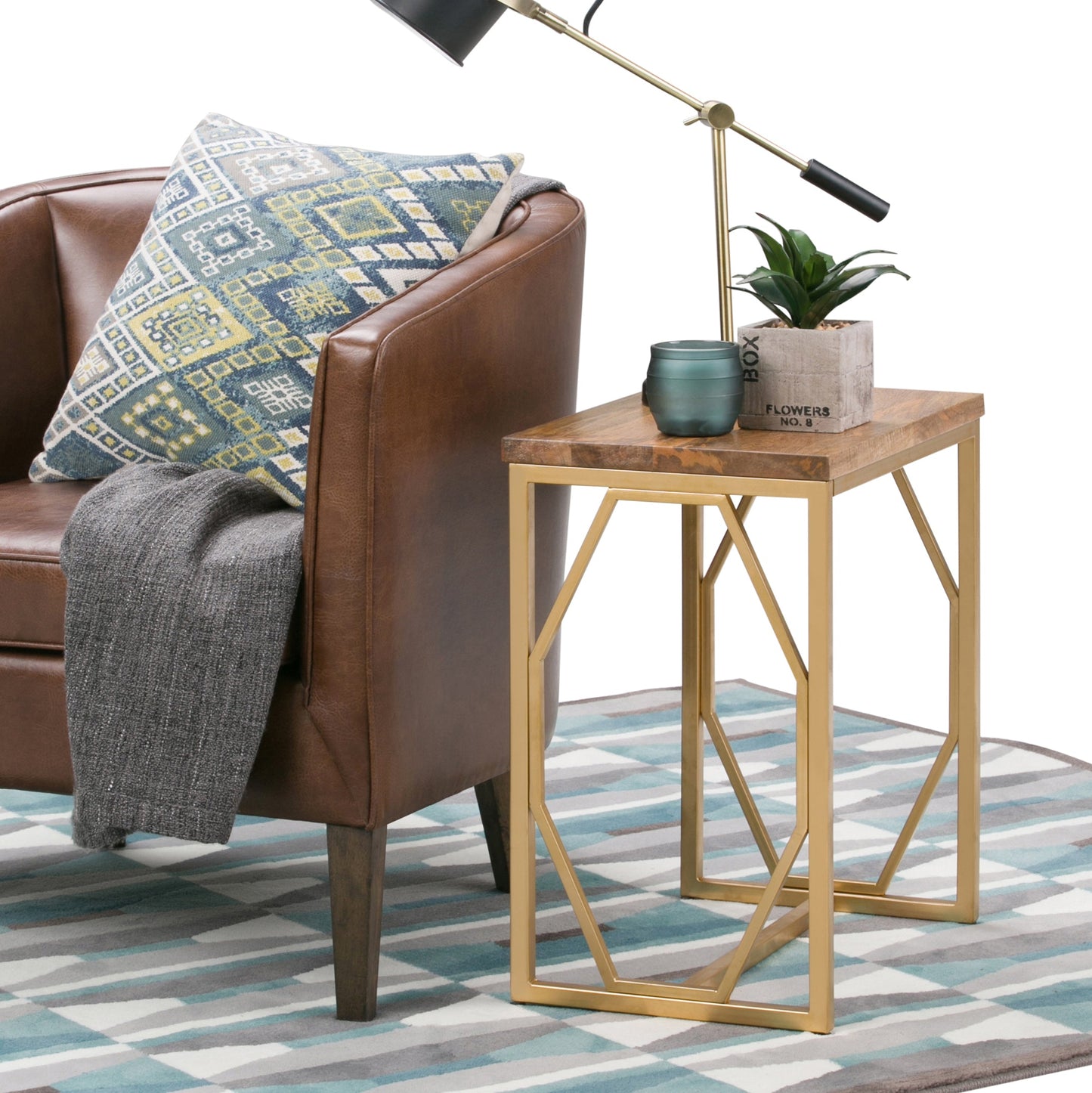 Peace Metal and Wood Accent Table with Diamond-Shaped Design