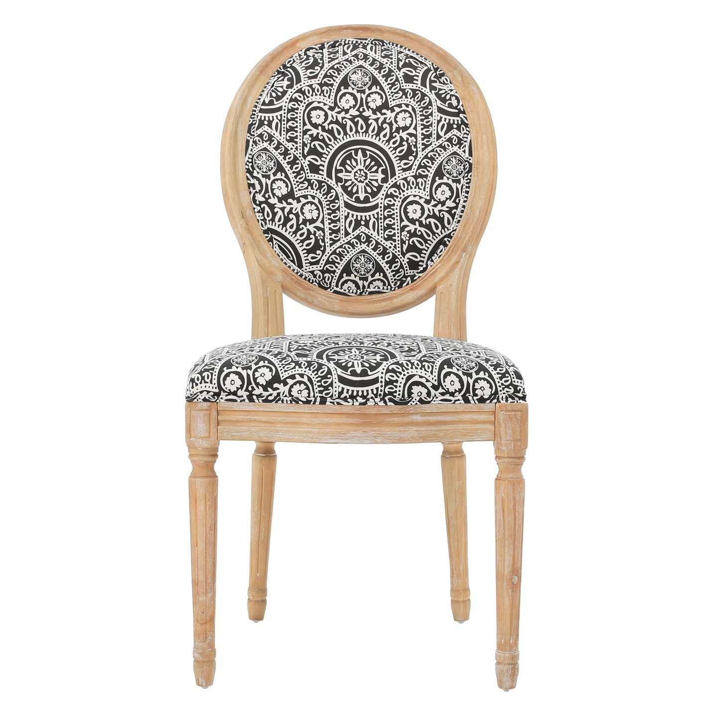 Dynamic Upholstered Dining Chair with Round Backrest and Fluted Legs, Set of 2