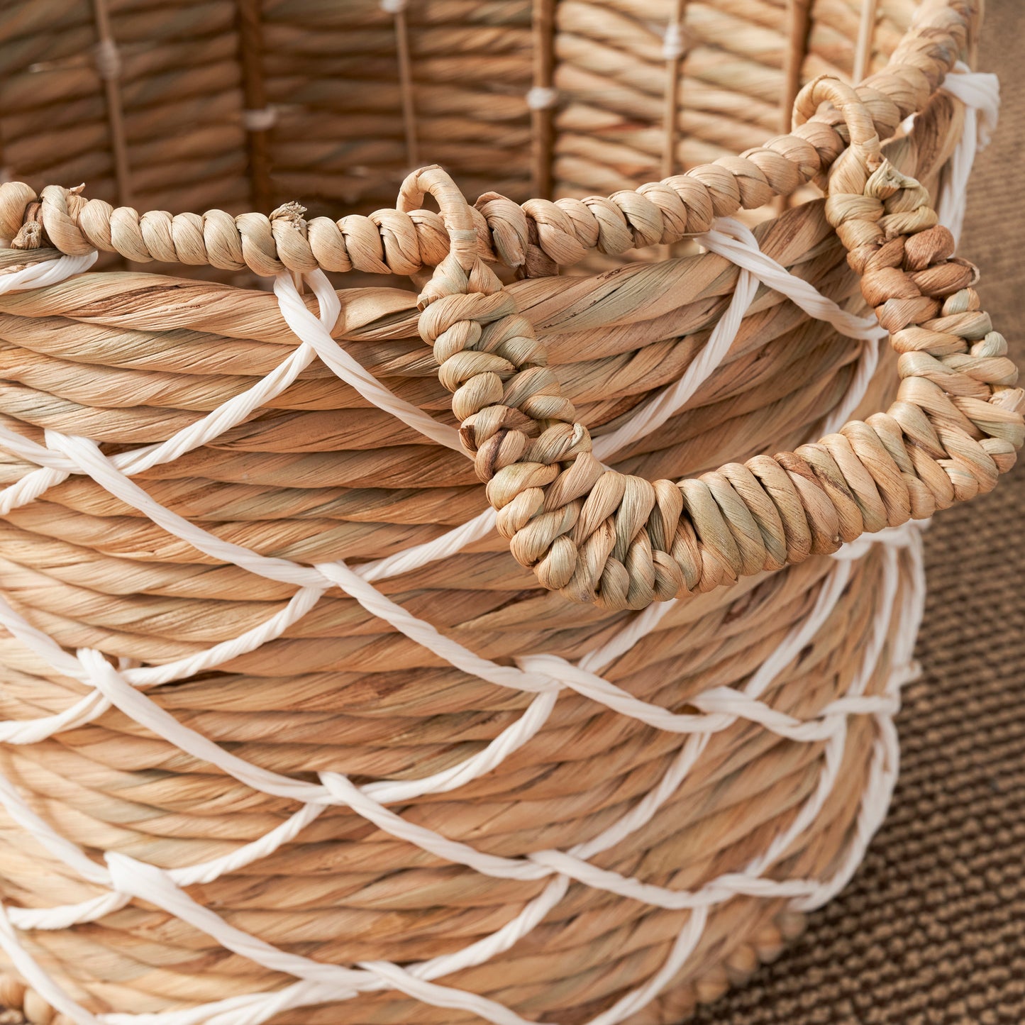 Storage Basket with Handles and Twisted Weave Pattern